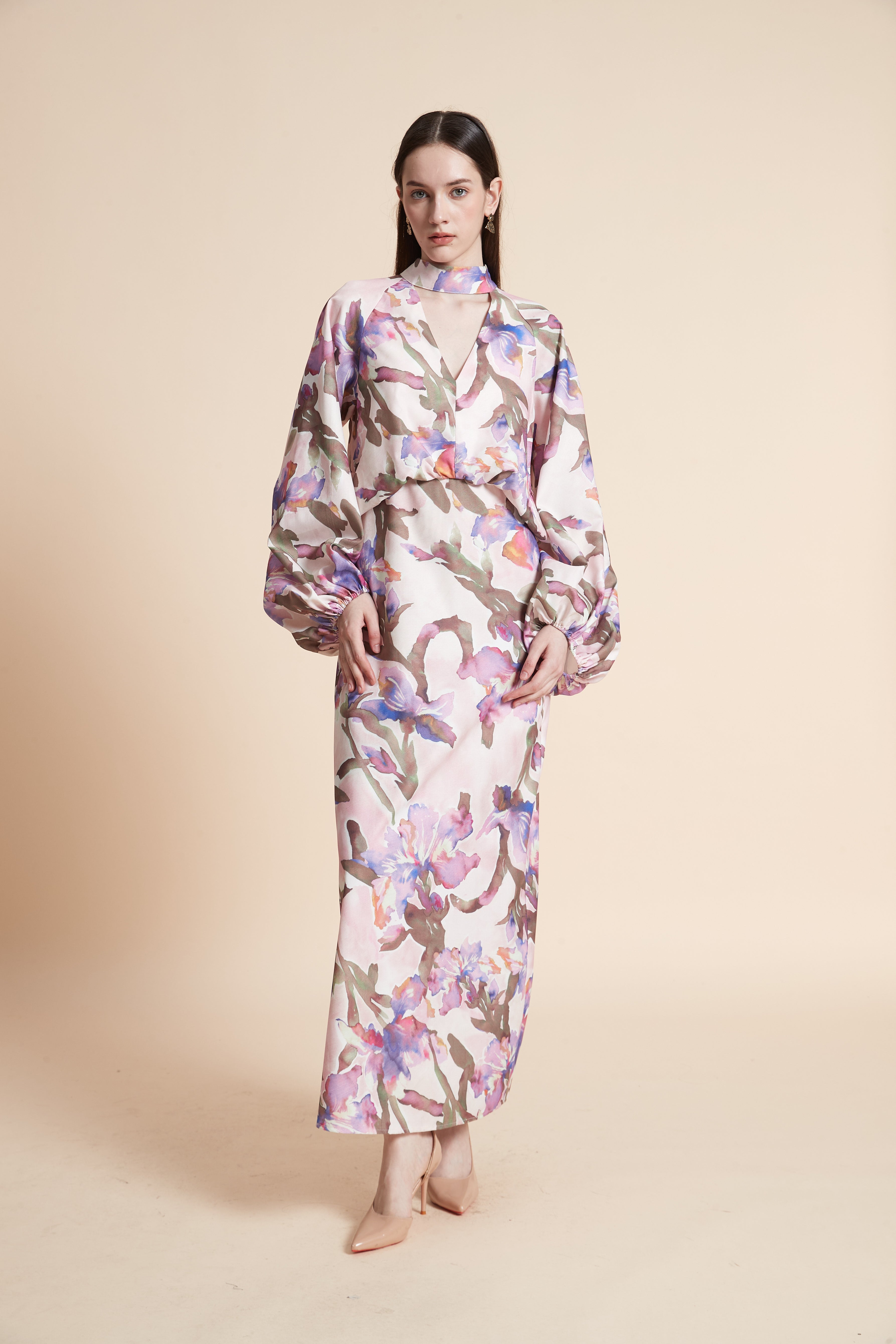 Long Sleeve Printed Maxi Dress