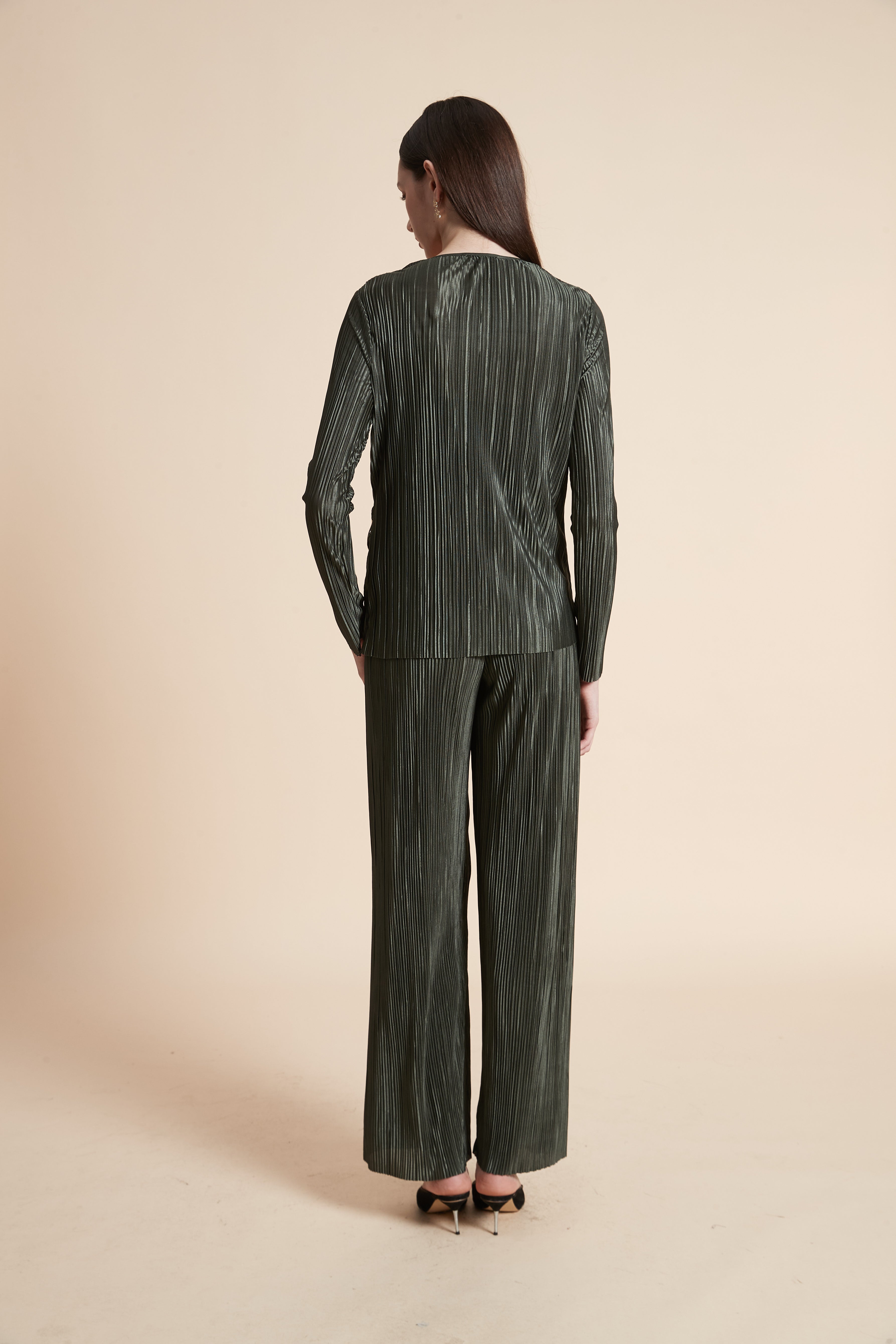 Long Sleeve Pleated Wrap Blouse