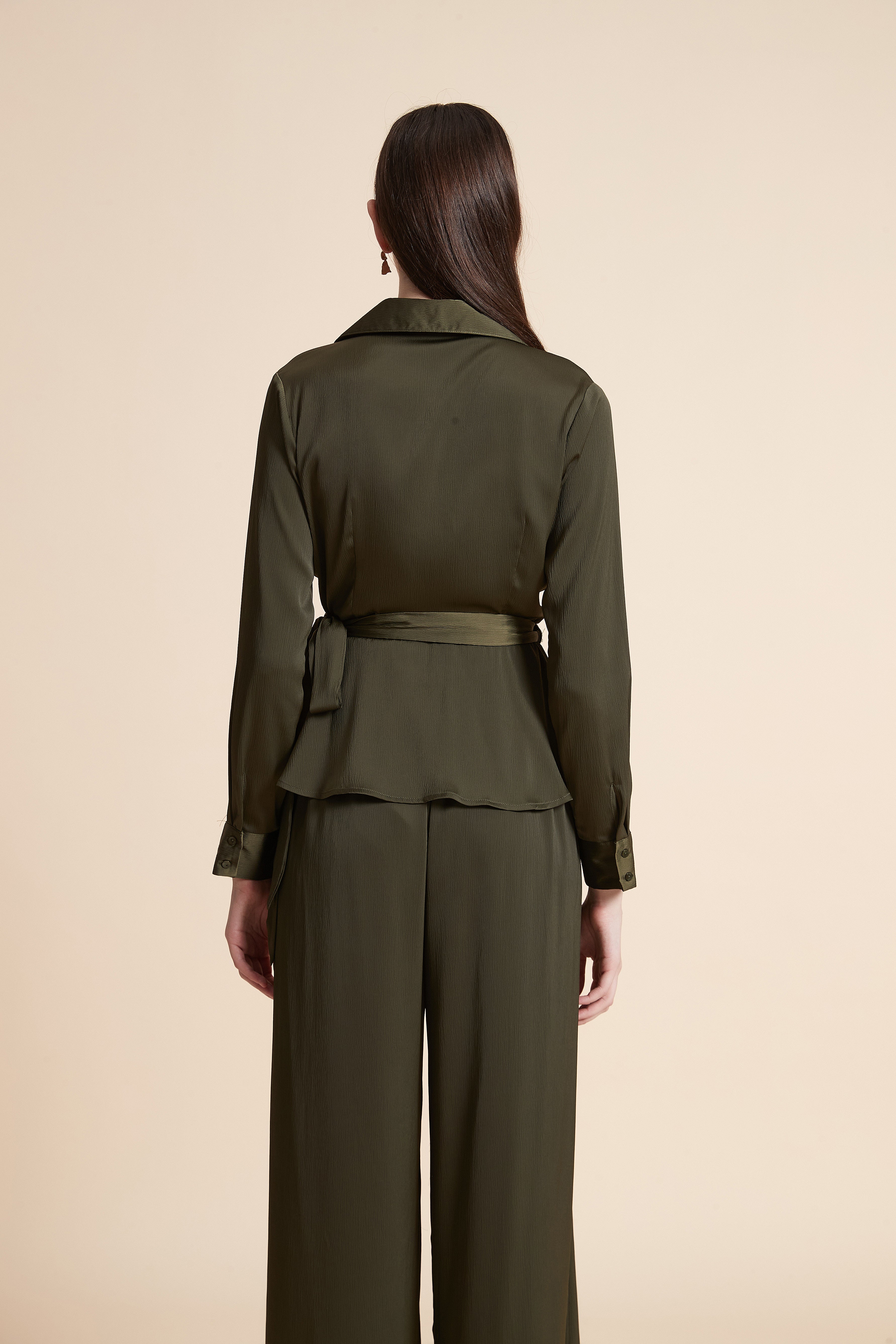 Long Sleeve Wrap Blouse