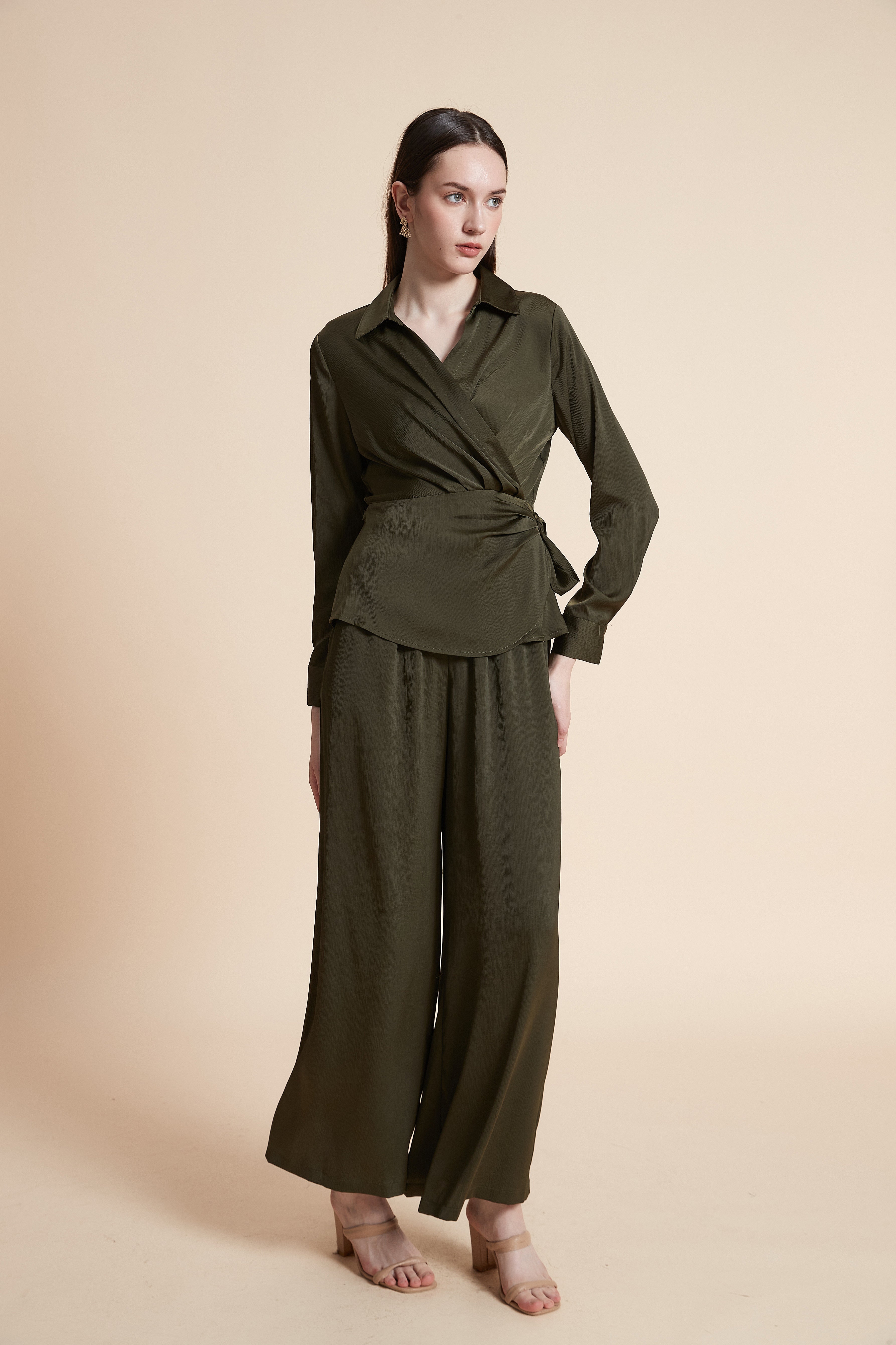 Long Sleeve Wrap Blouse