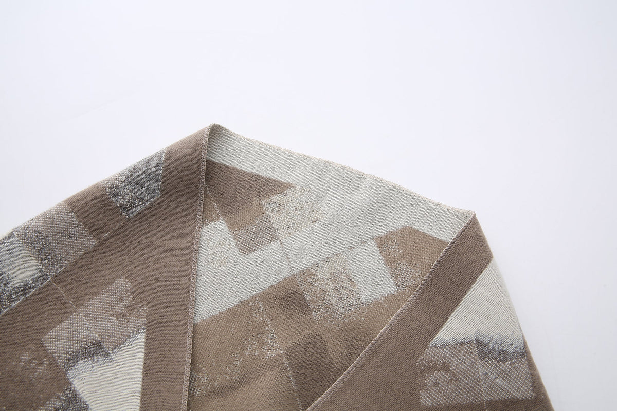 Long Patterned Oval-Neck Shawl