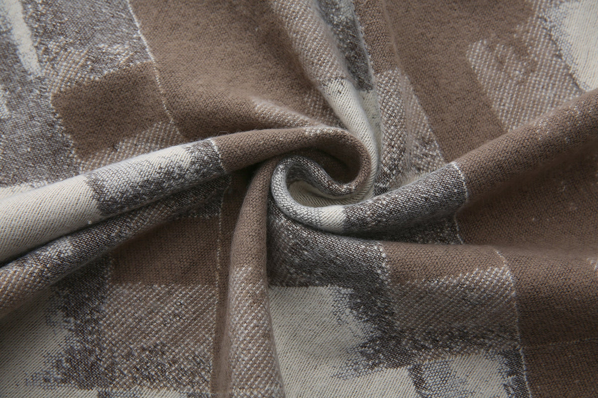 Long Patterned Oval-Neck Shawl