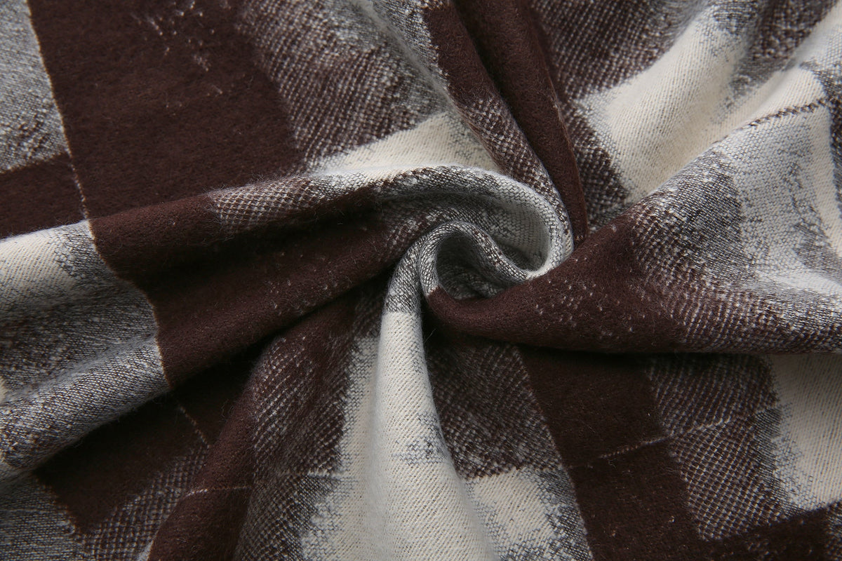 Long Patterned Oval-Neck Shawl