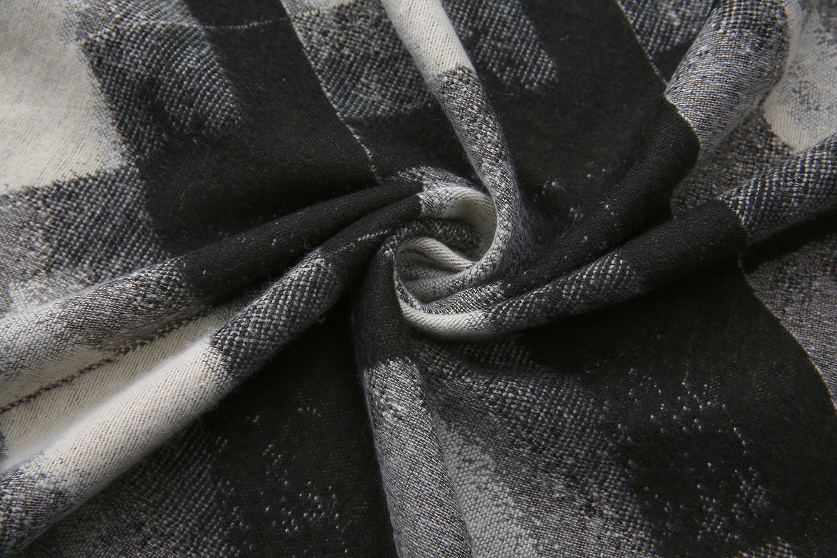 Long Patterned Oval-Neck Shawl
