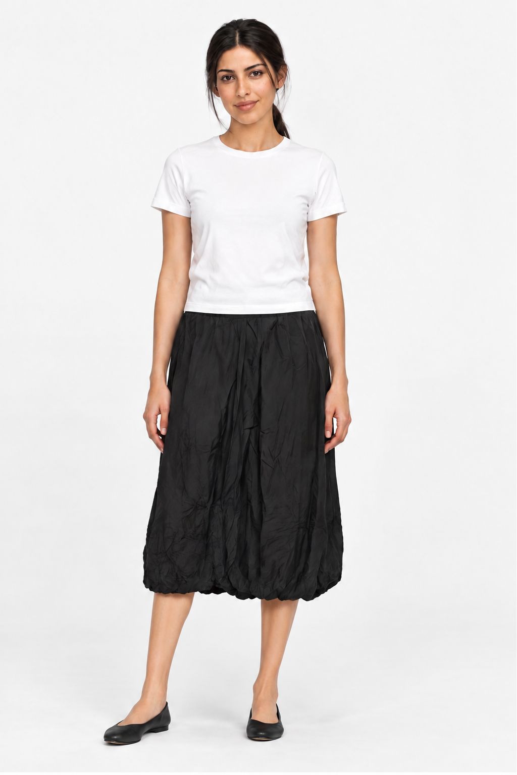 Plain Midi Skirt with Elastic Waist