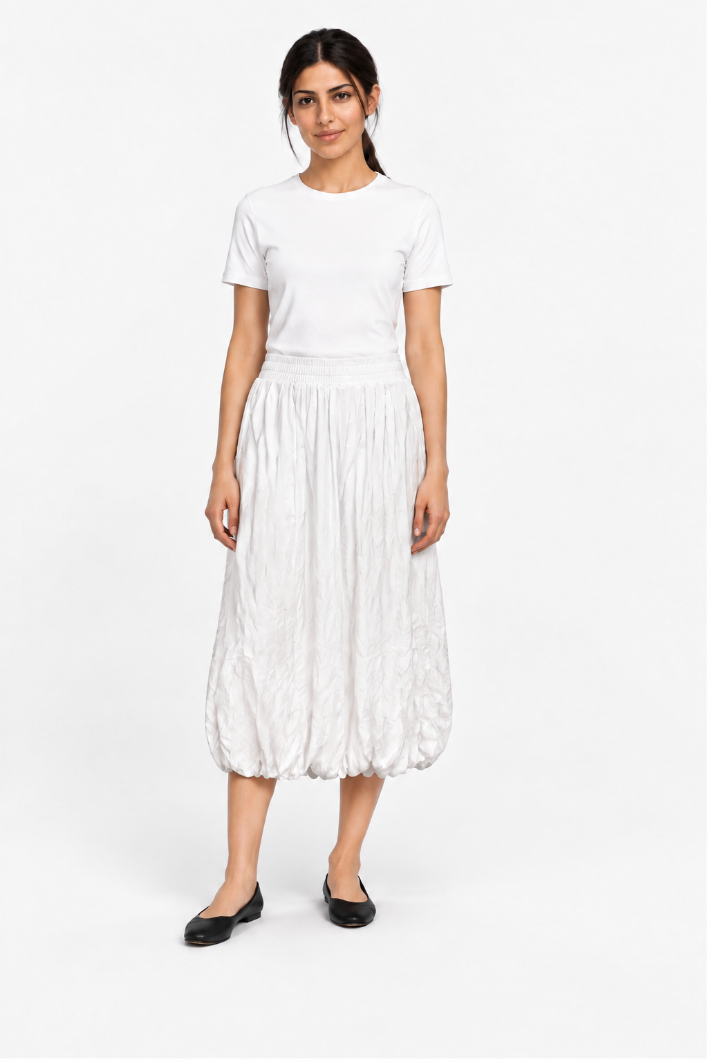 Plain Midi Skirt with Elastic Waist