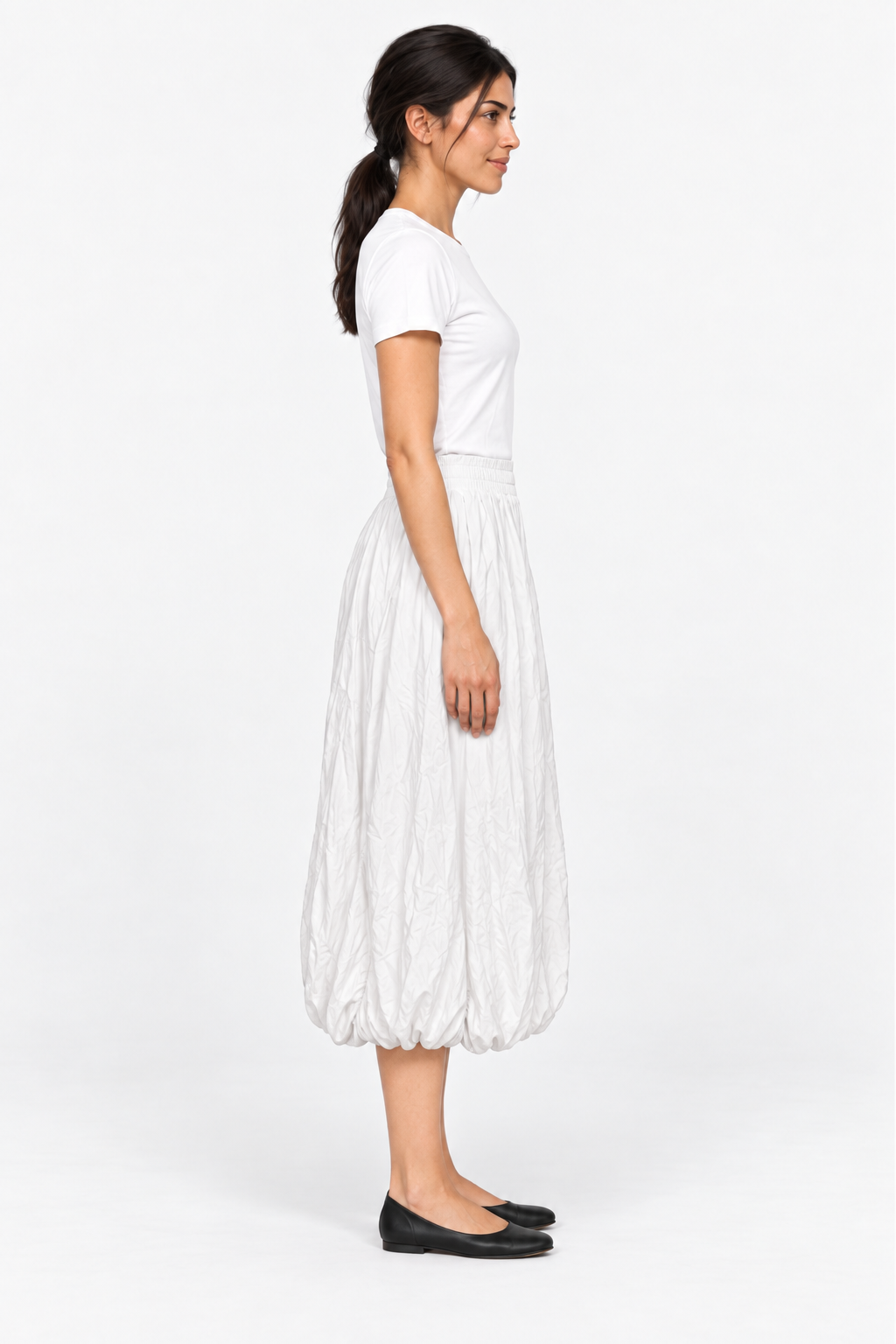 Plain Midi Skirt with Elastic Waist