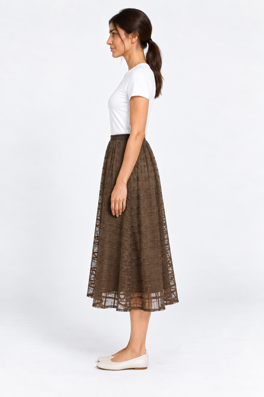 Quilted Checkered Skirt with Elastic Waist