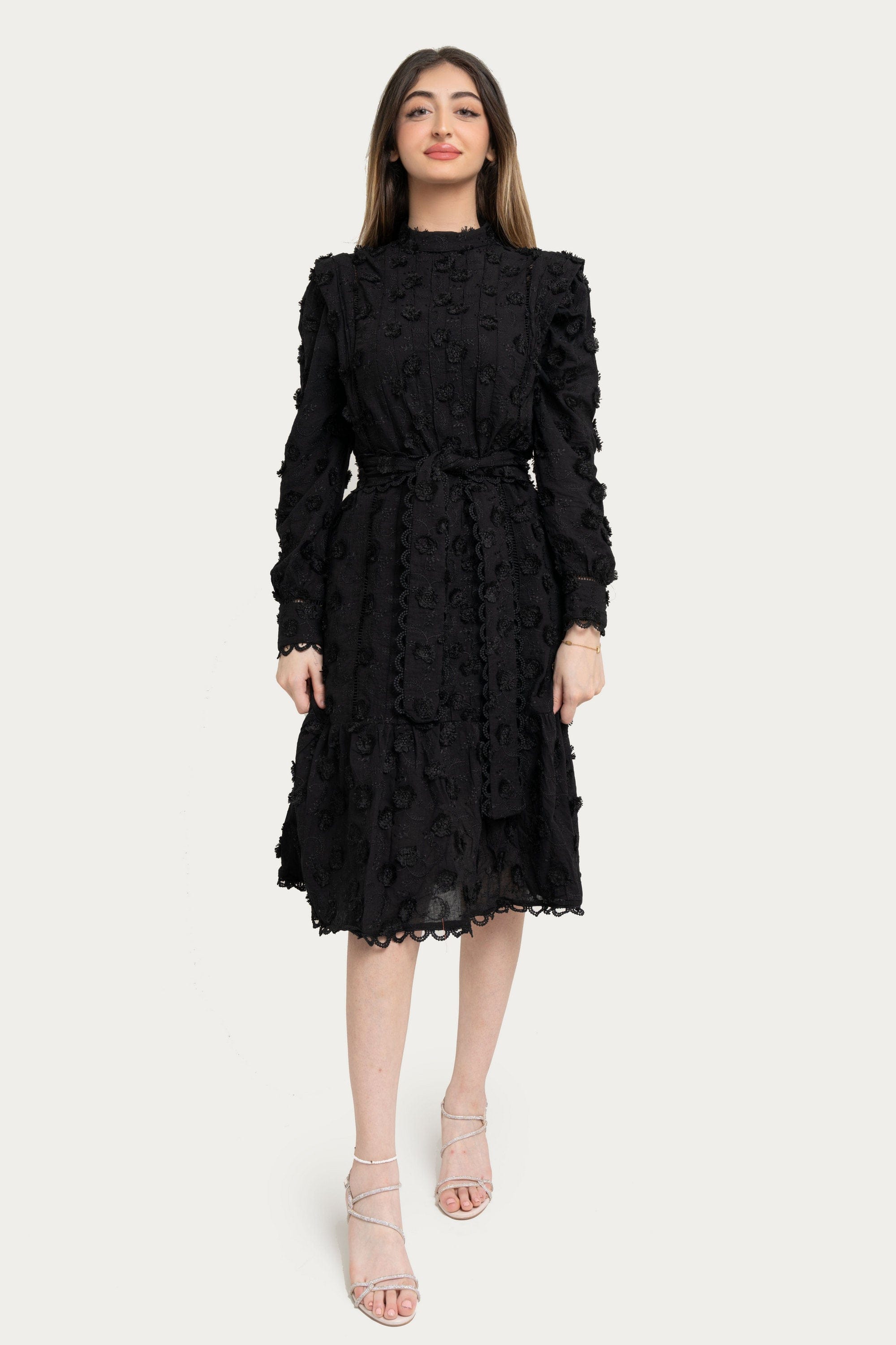 Yola Short Embroidered Dress with Belt