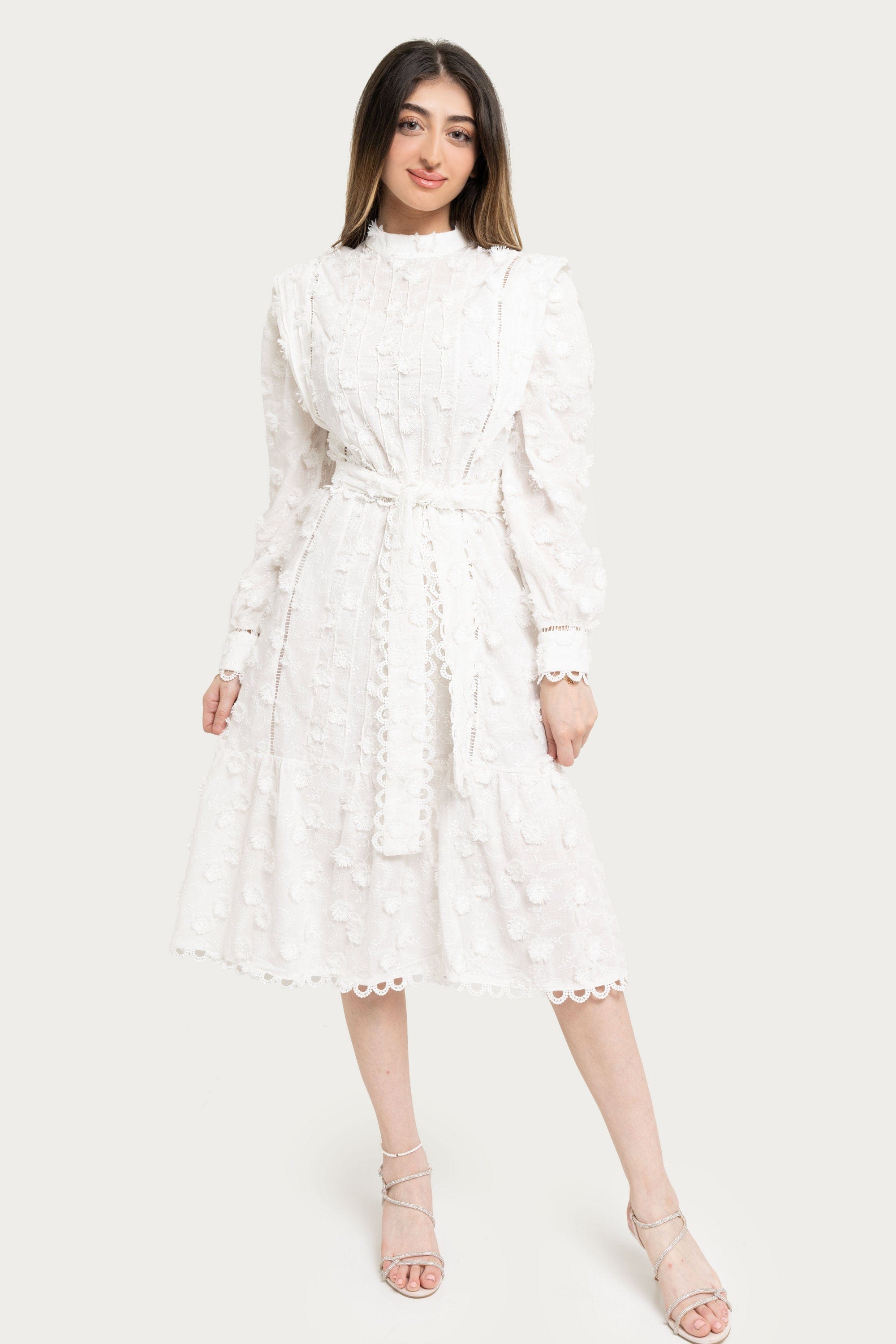 Yola Short Embroidered Dress with Belt