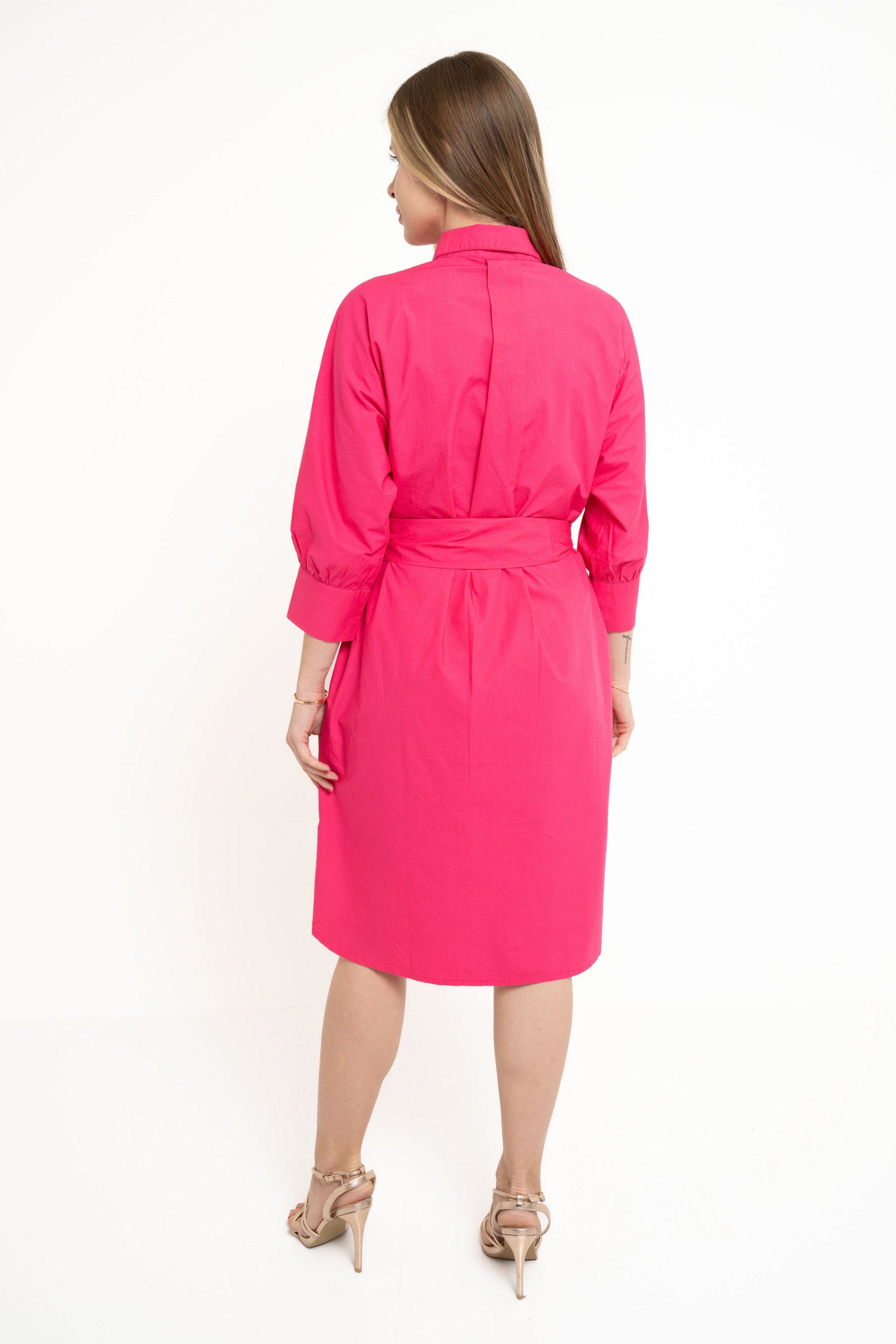 Yola 3/4 Sleeves Dress with Waist Belt, Solid Color