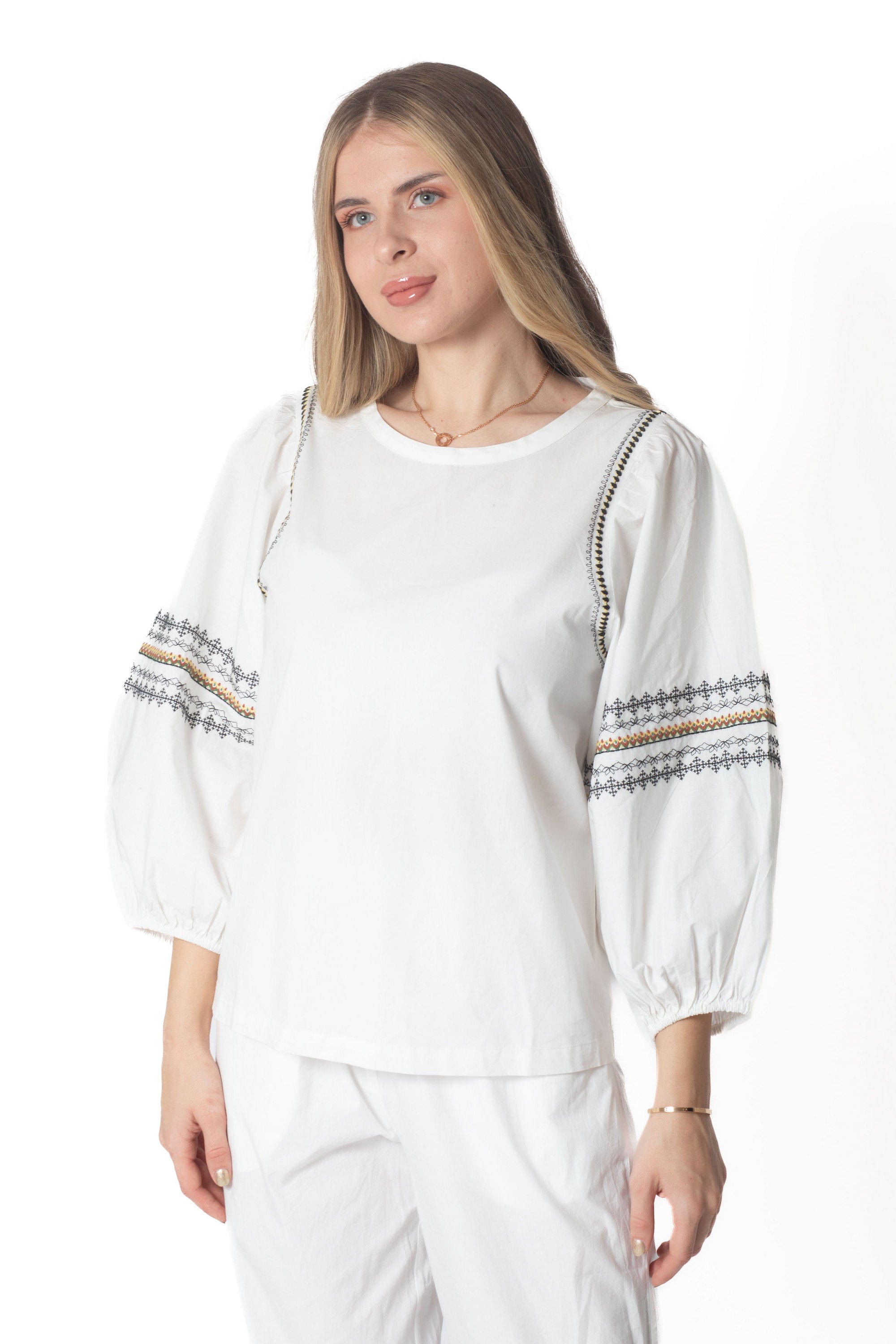 Yola Long Plain Blouse with Puff Sleeves