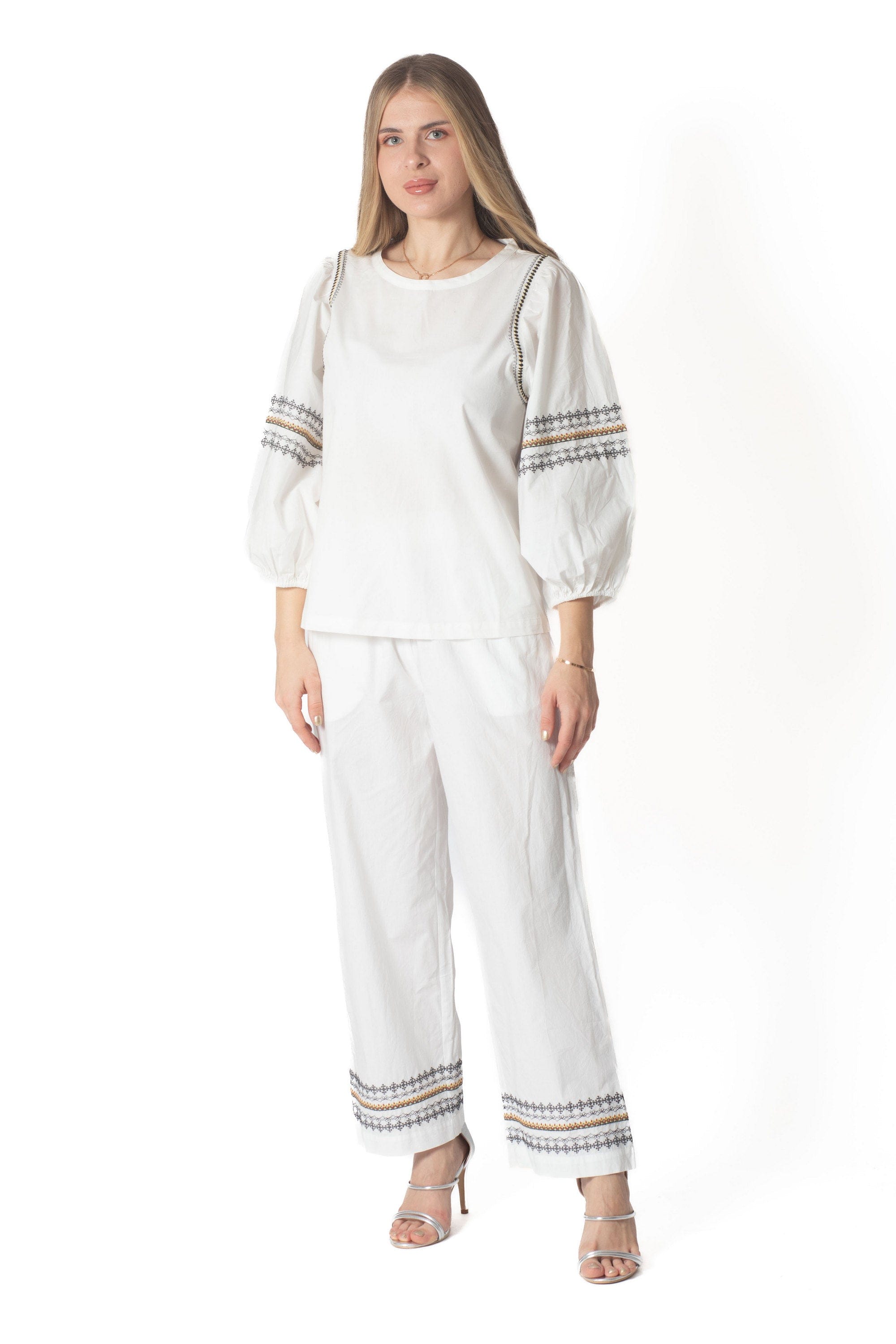 Long Plain Blouse With Puff Sleeves
