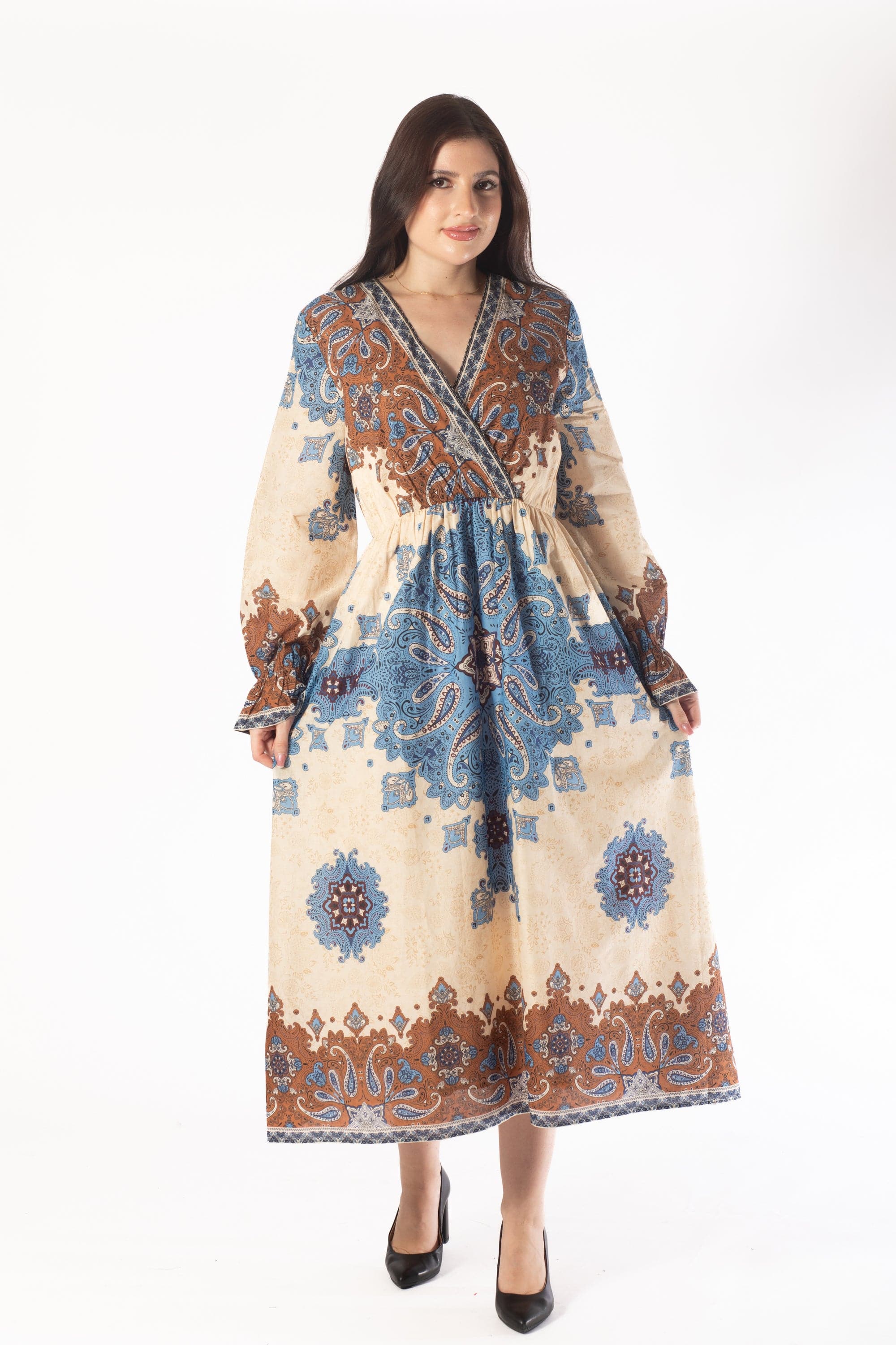 Yola Long Sleeve Printed Midi Dress