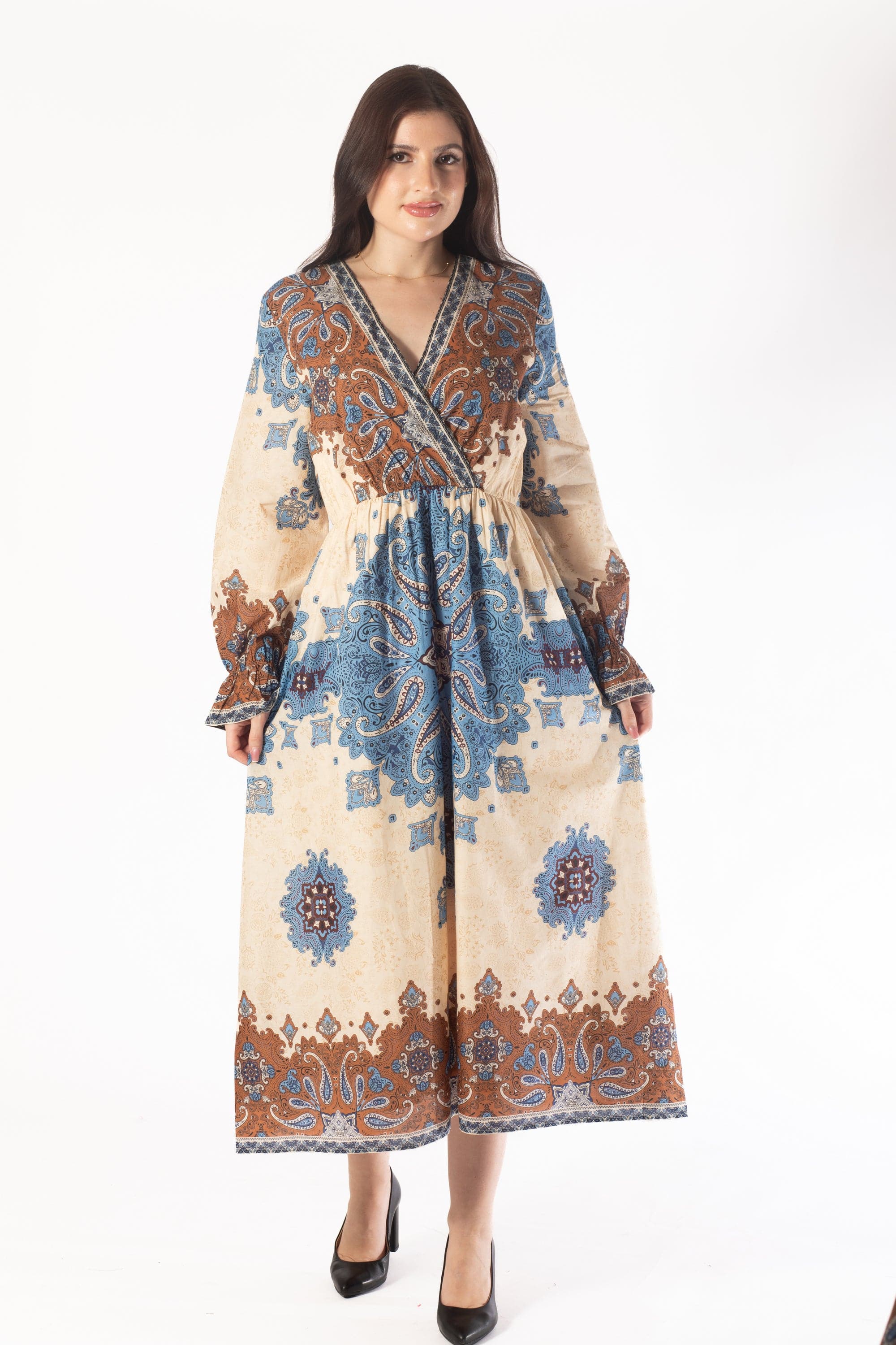 Yola Long Sleeve Printed Midi Dress