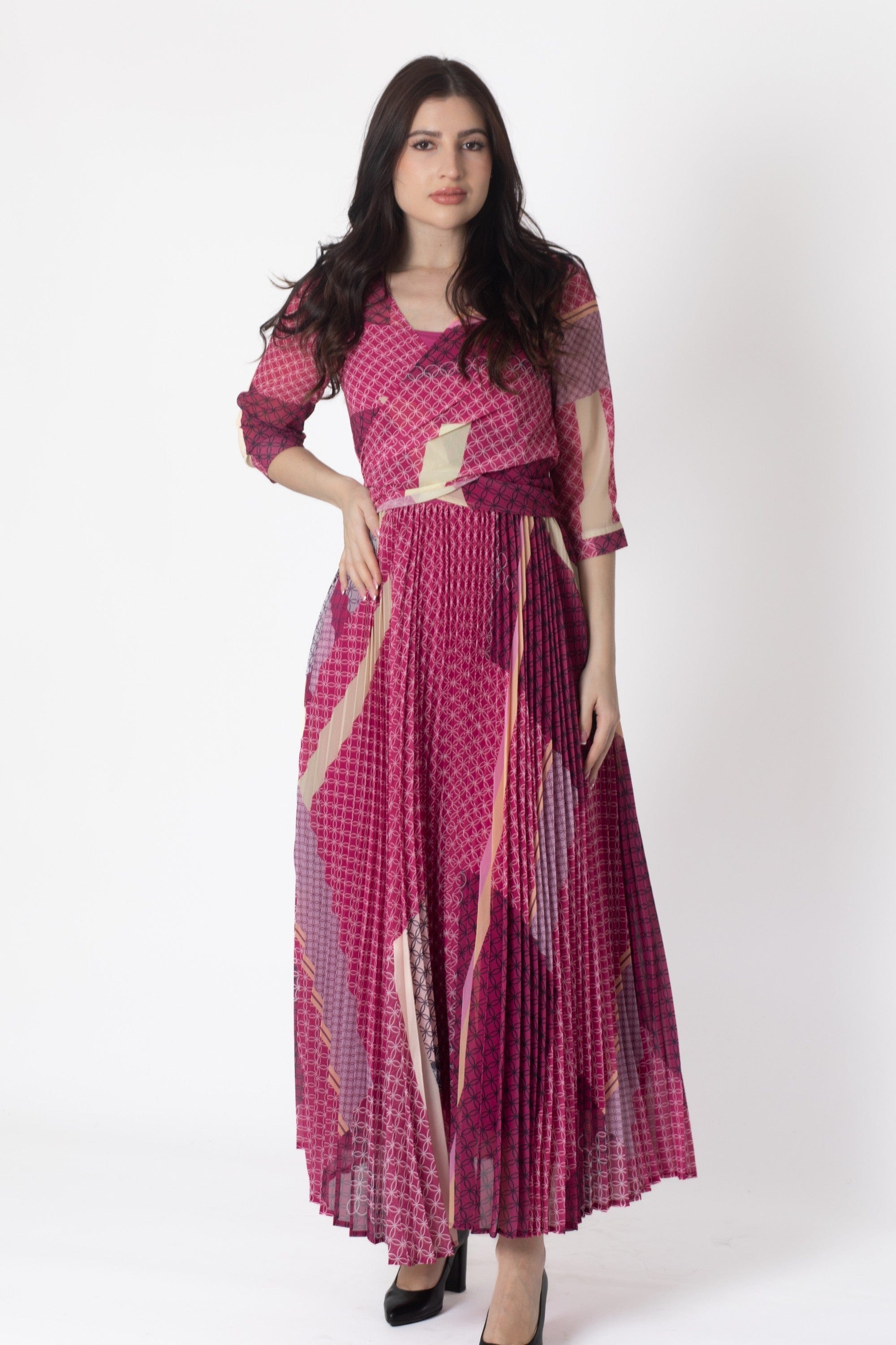 Yola Printed Pleated Maxi Dress