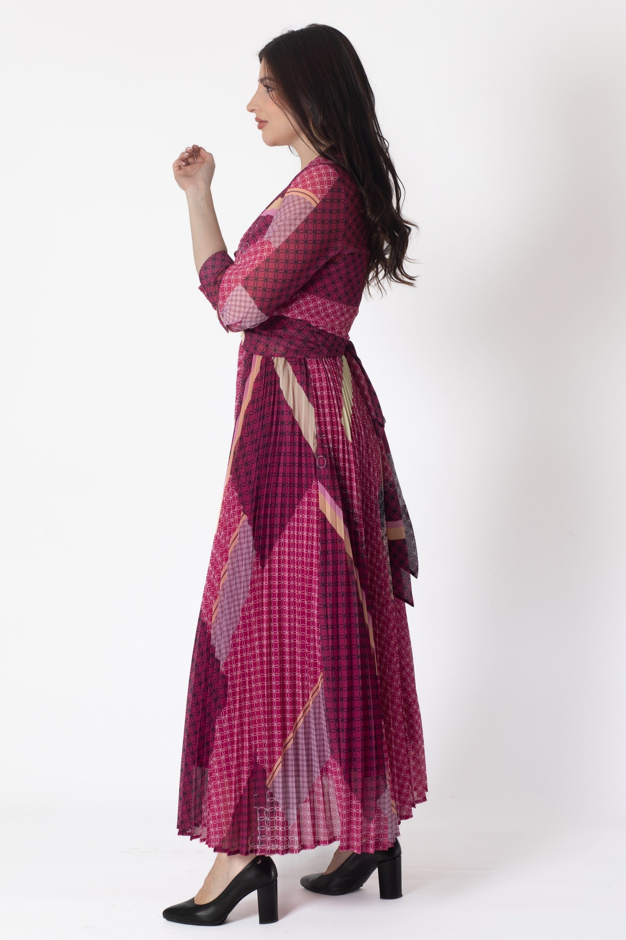 Yola Printed Pleated Maxi Dress