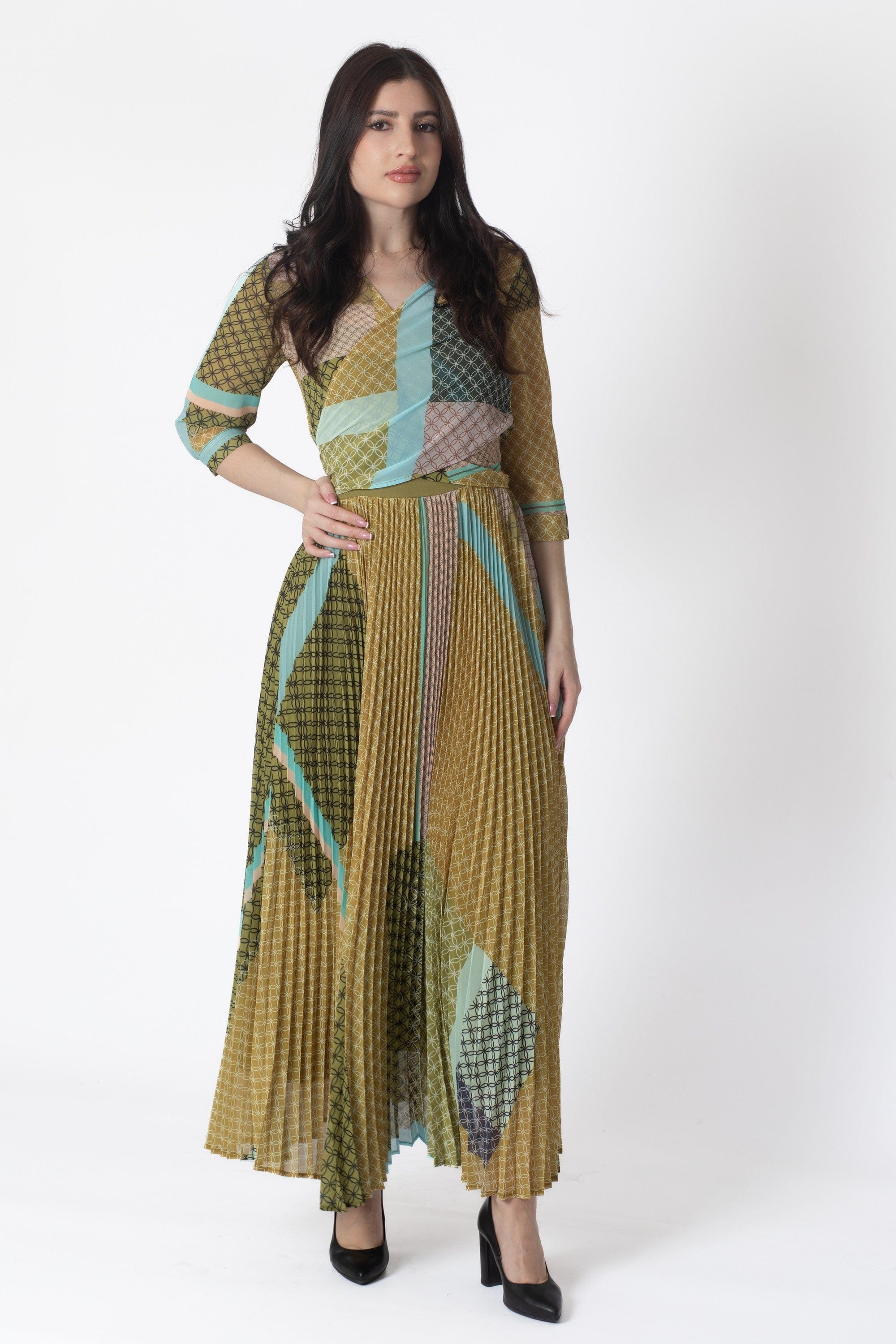 Printed Pleated Maxi Dress