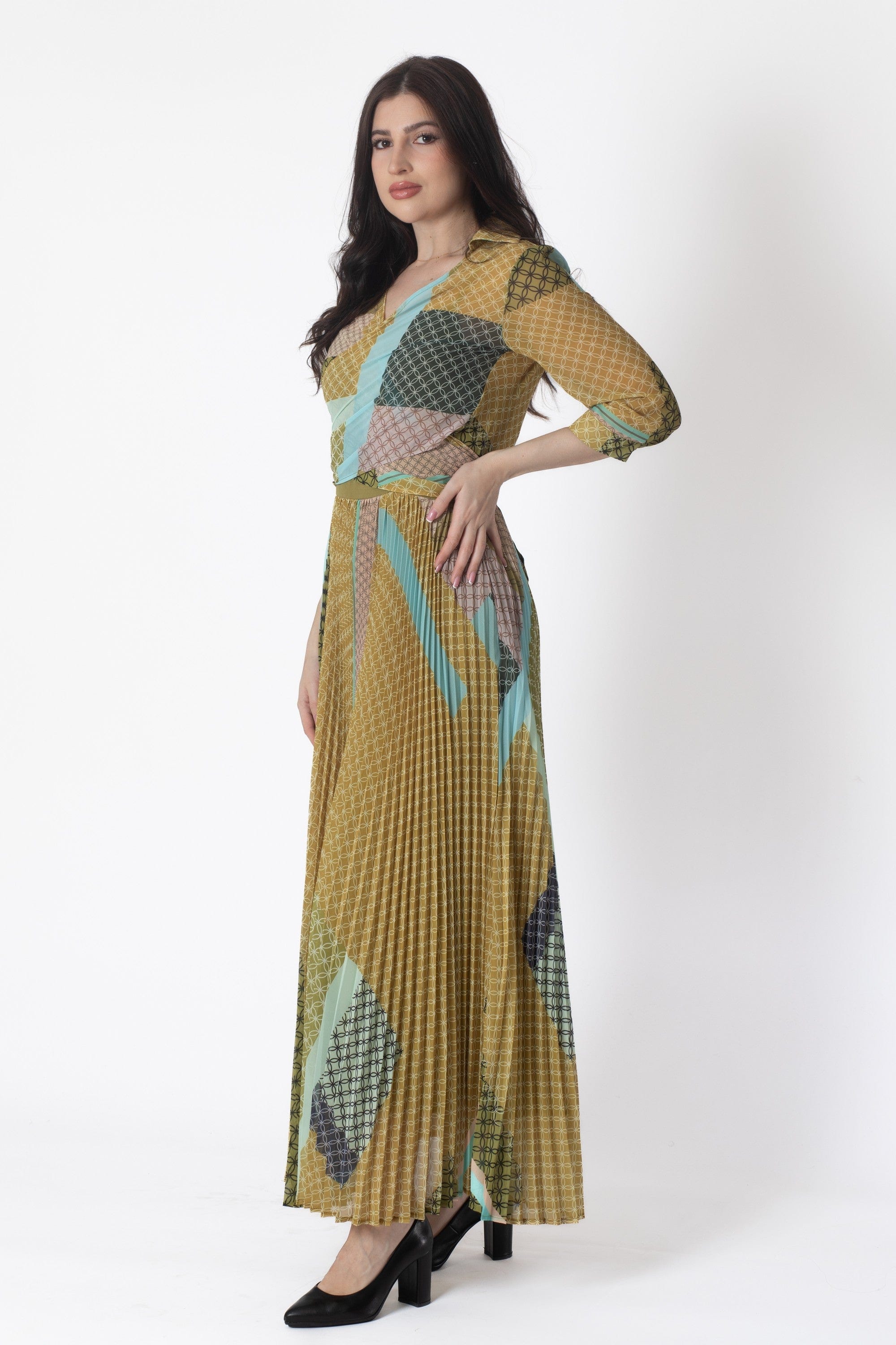 Yola Printed Pleated Maxi Dress