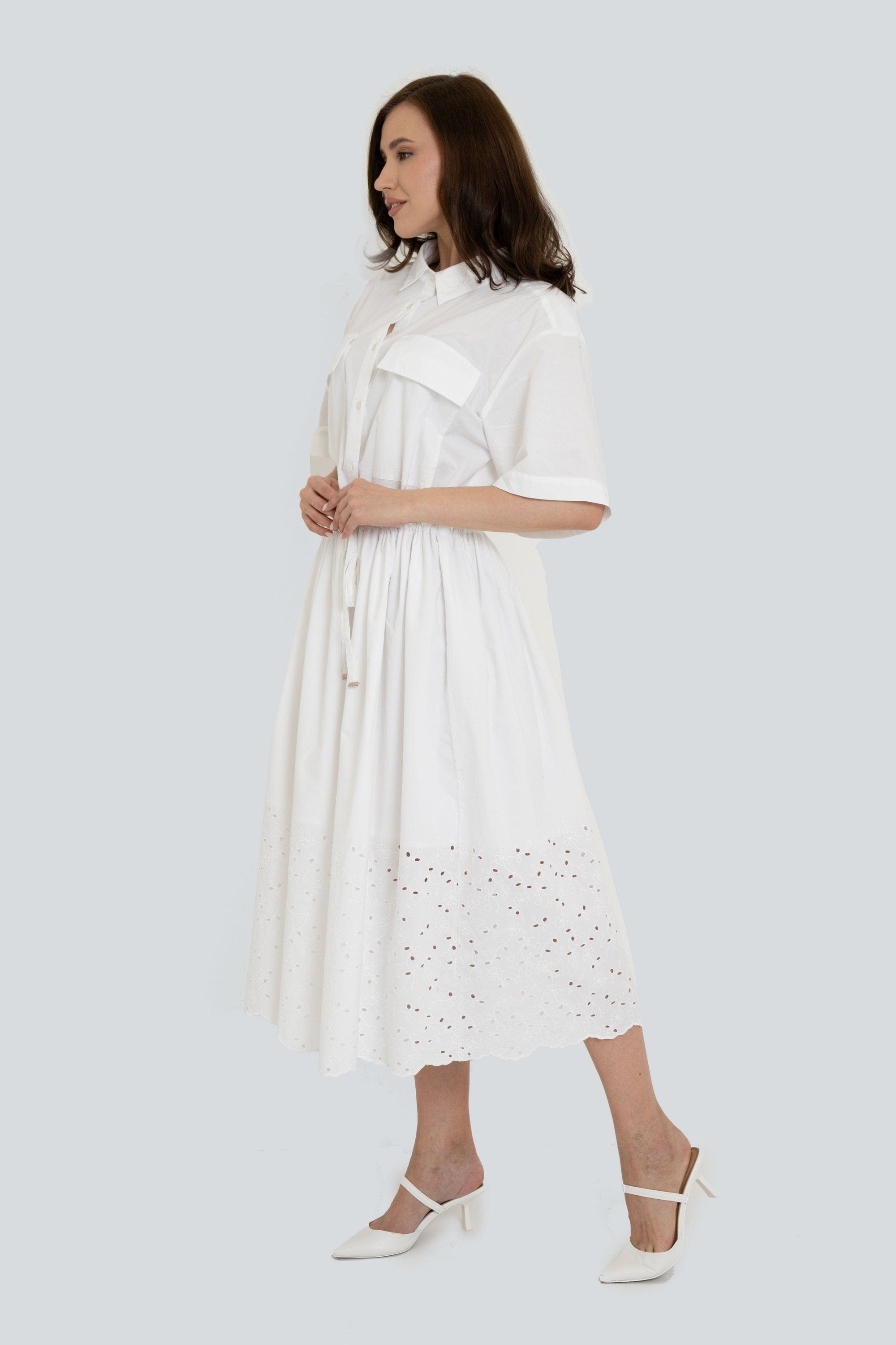 Yola Short Sleeve Waist-Defined Long Dress with Pockets