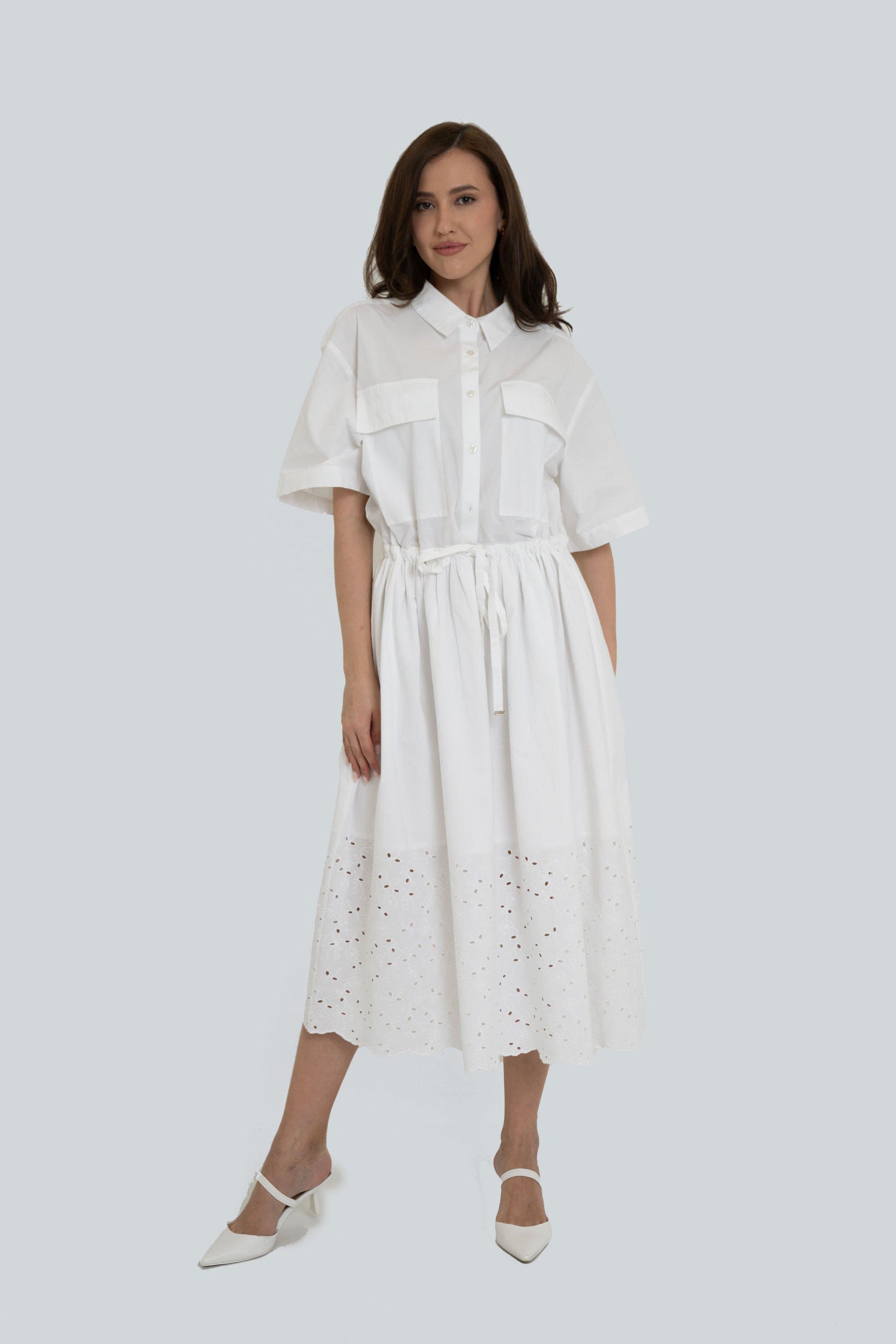 Yola Short Sleeve Waist-Defined Long Dress with Pockets