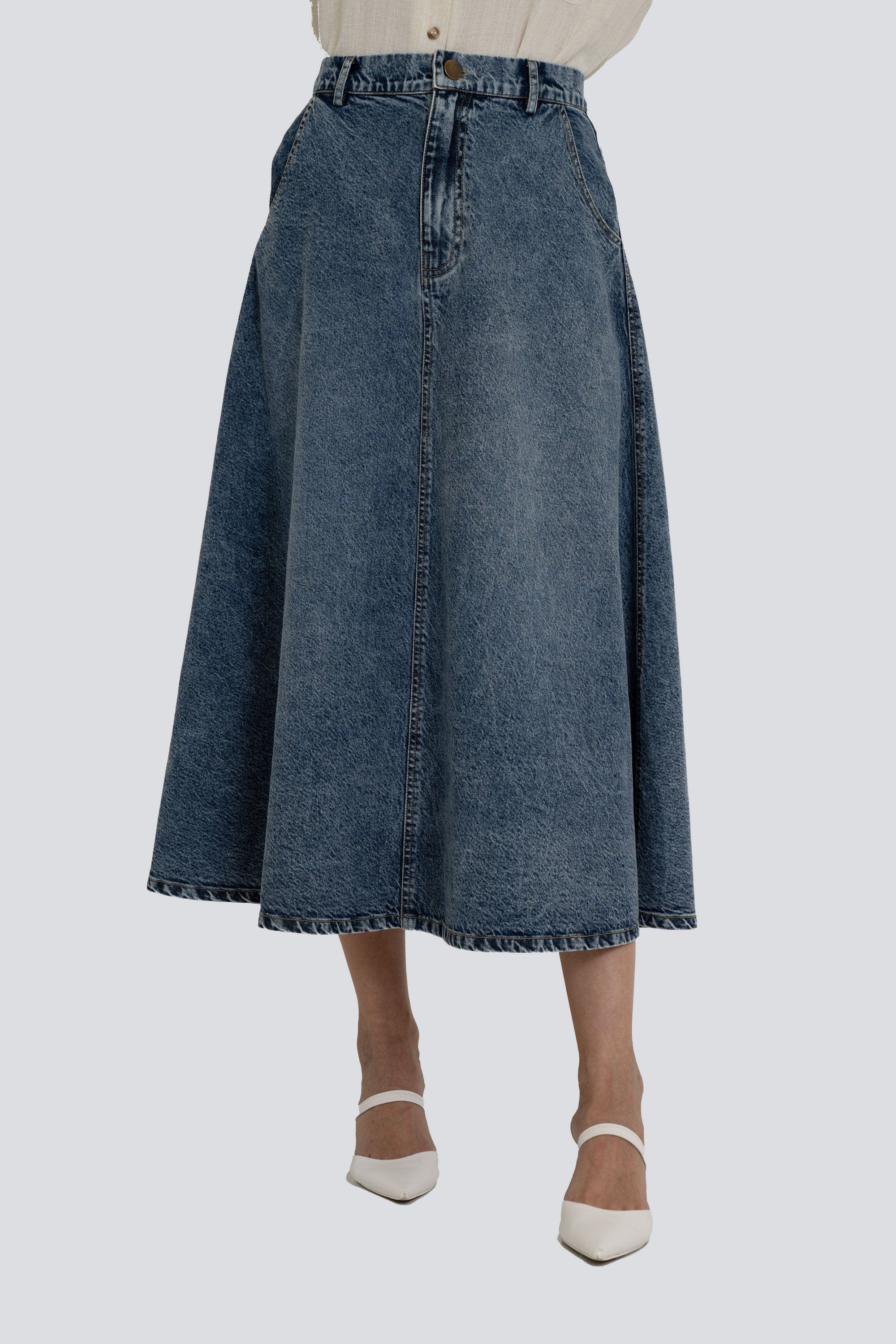 Yola Plain Midi Long Denim Skirt