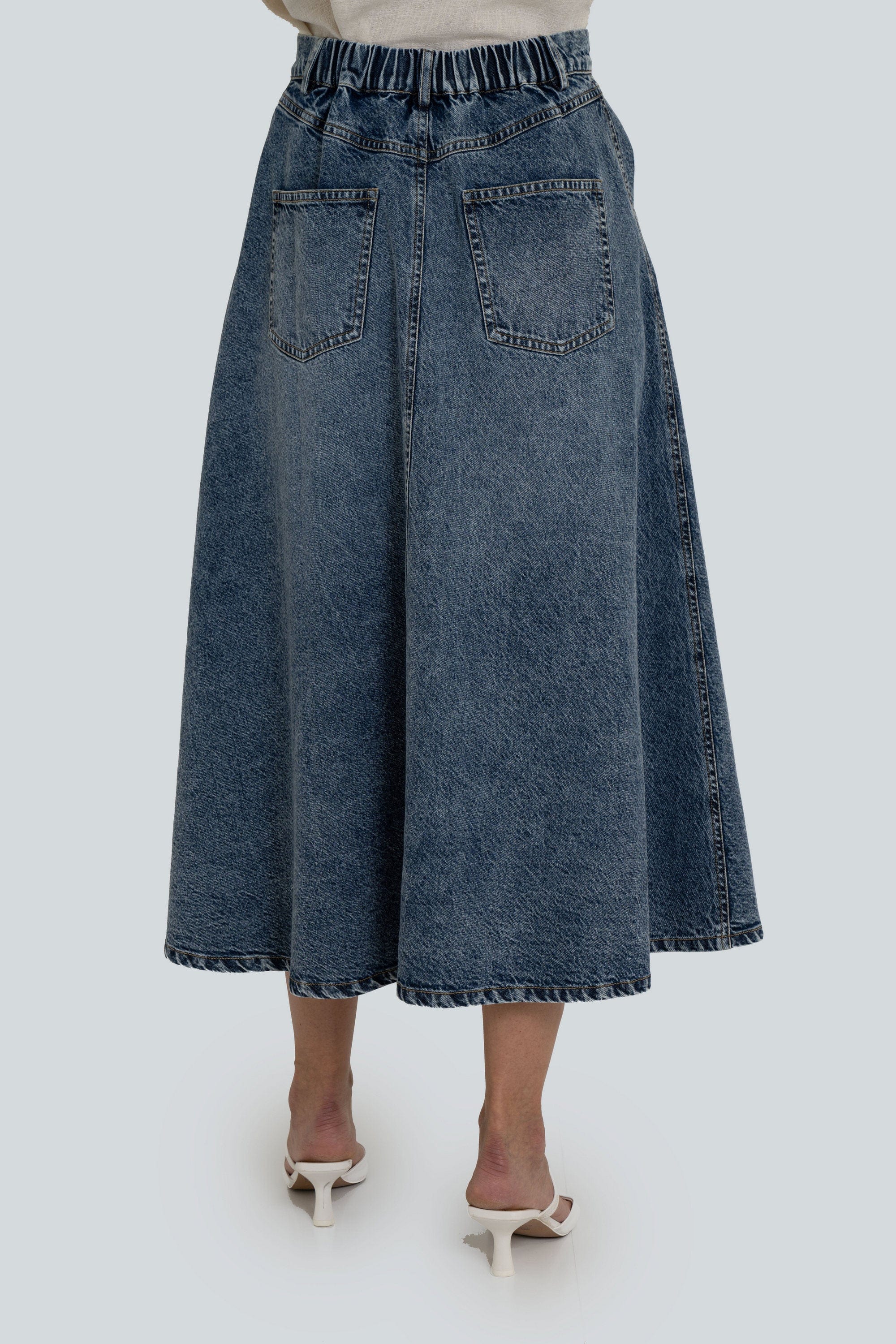 Yola Plain Midi Long Denim Skirt