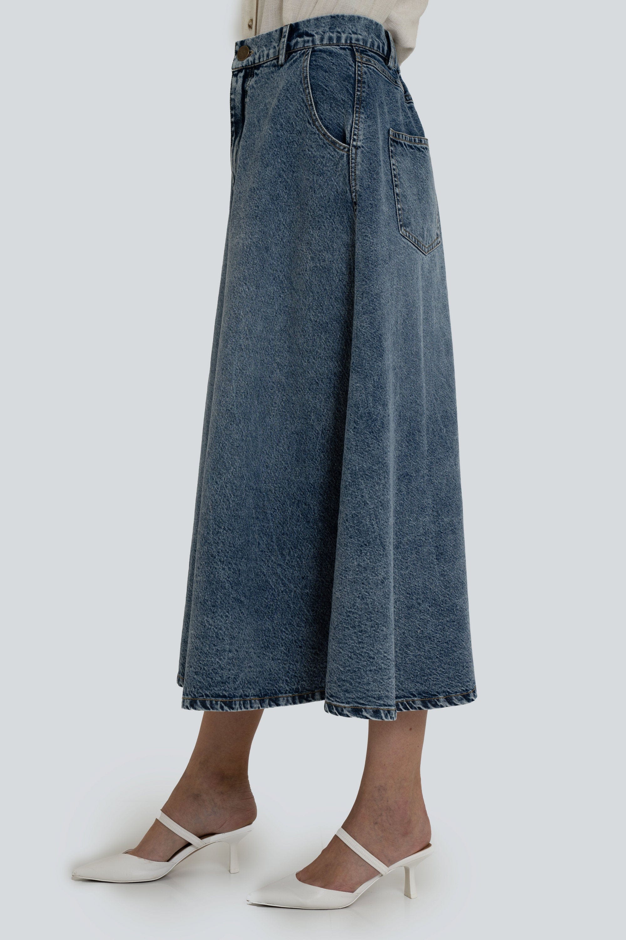 Yola Plain Midi Long Denim Skirt