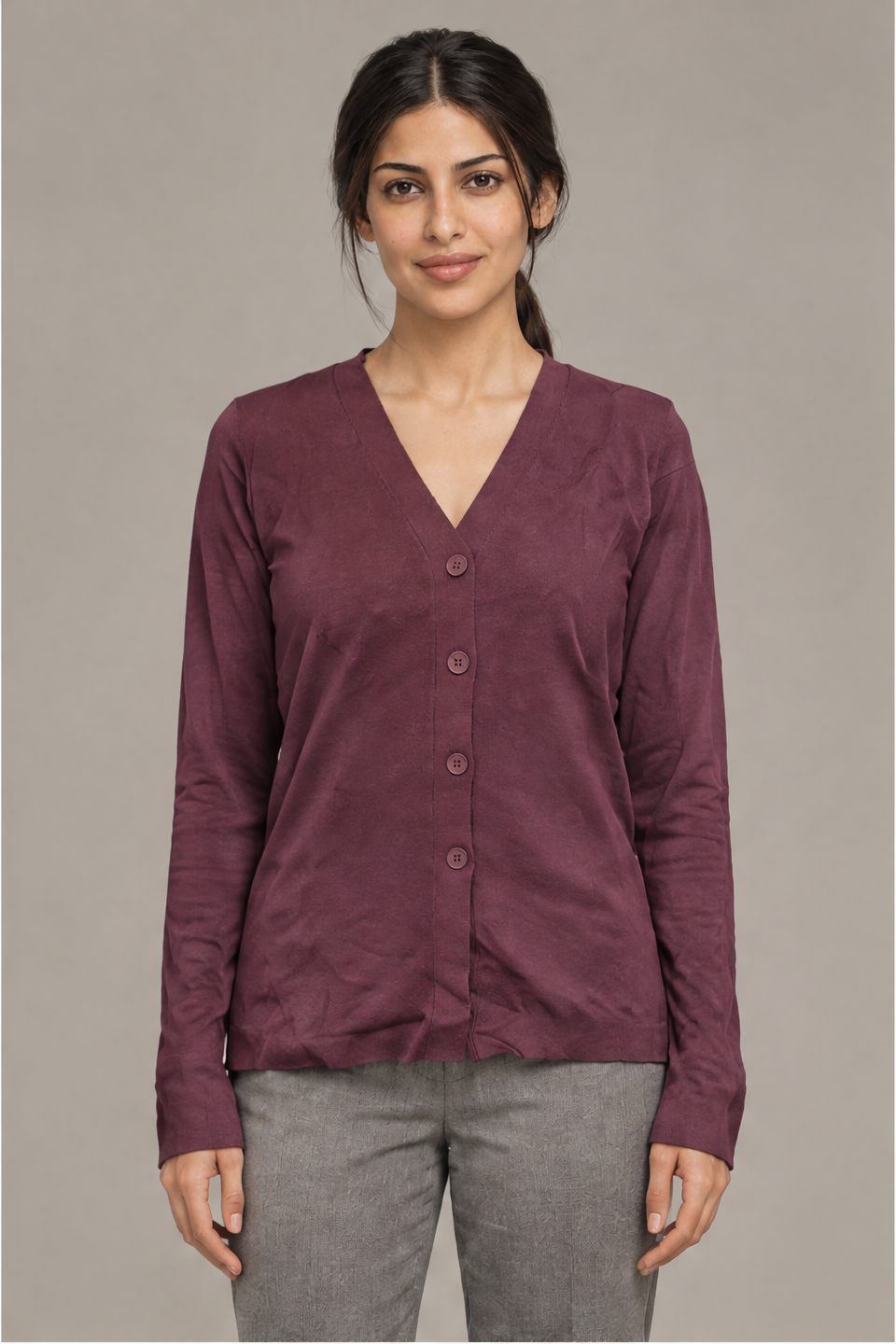 Long Sleeve Solid V-Neck Cardigan
