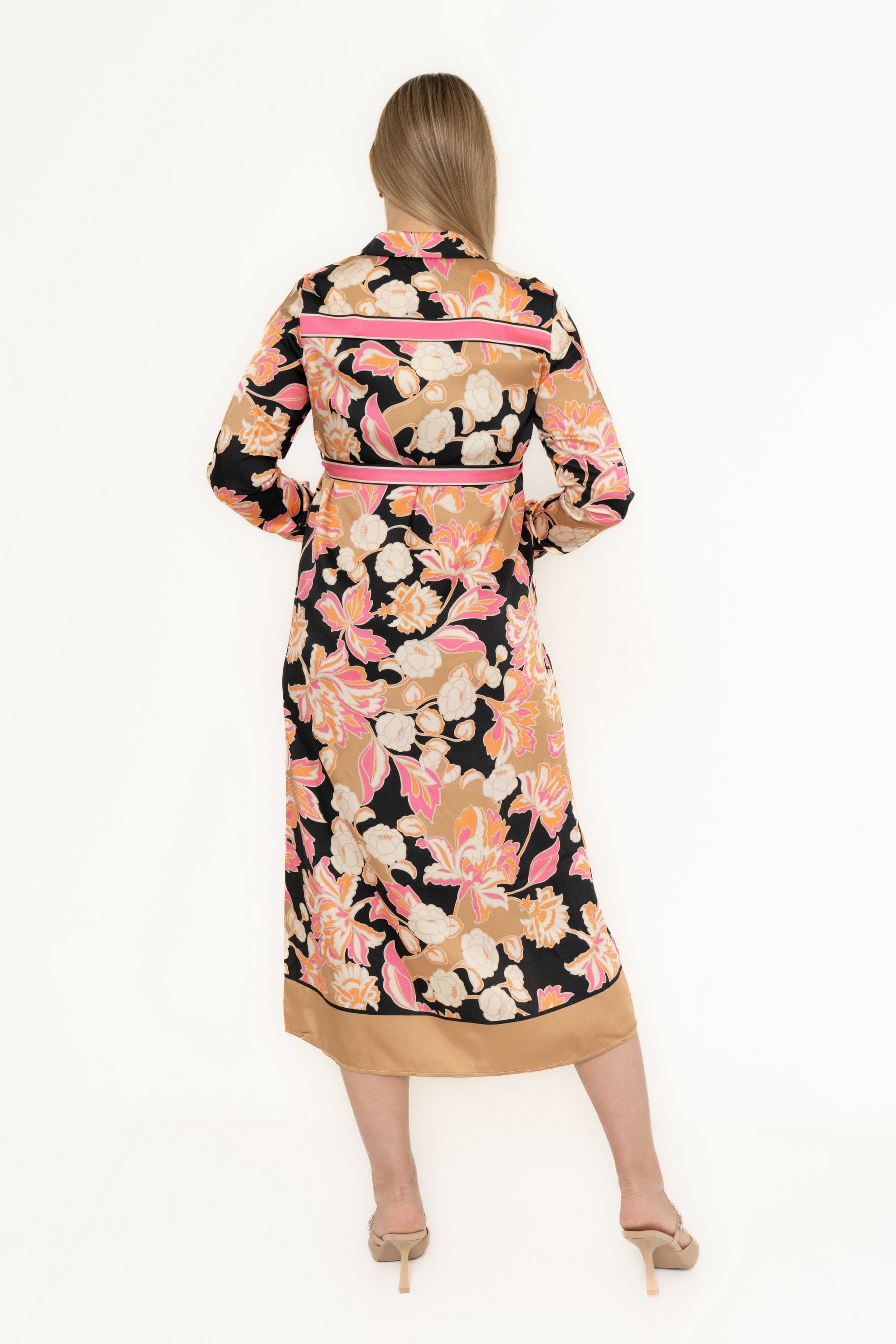 Yola Printed Colorful Midi Dress with Long Sleeves