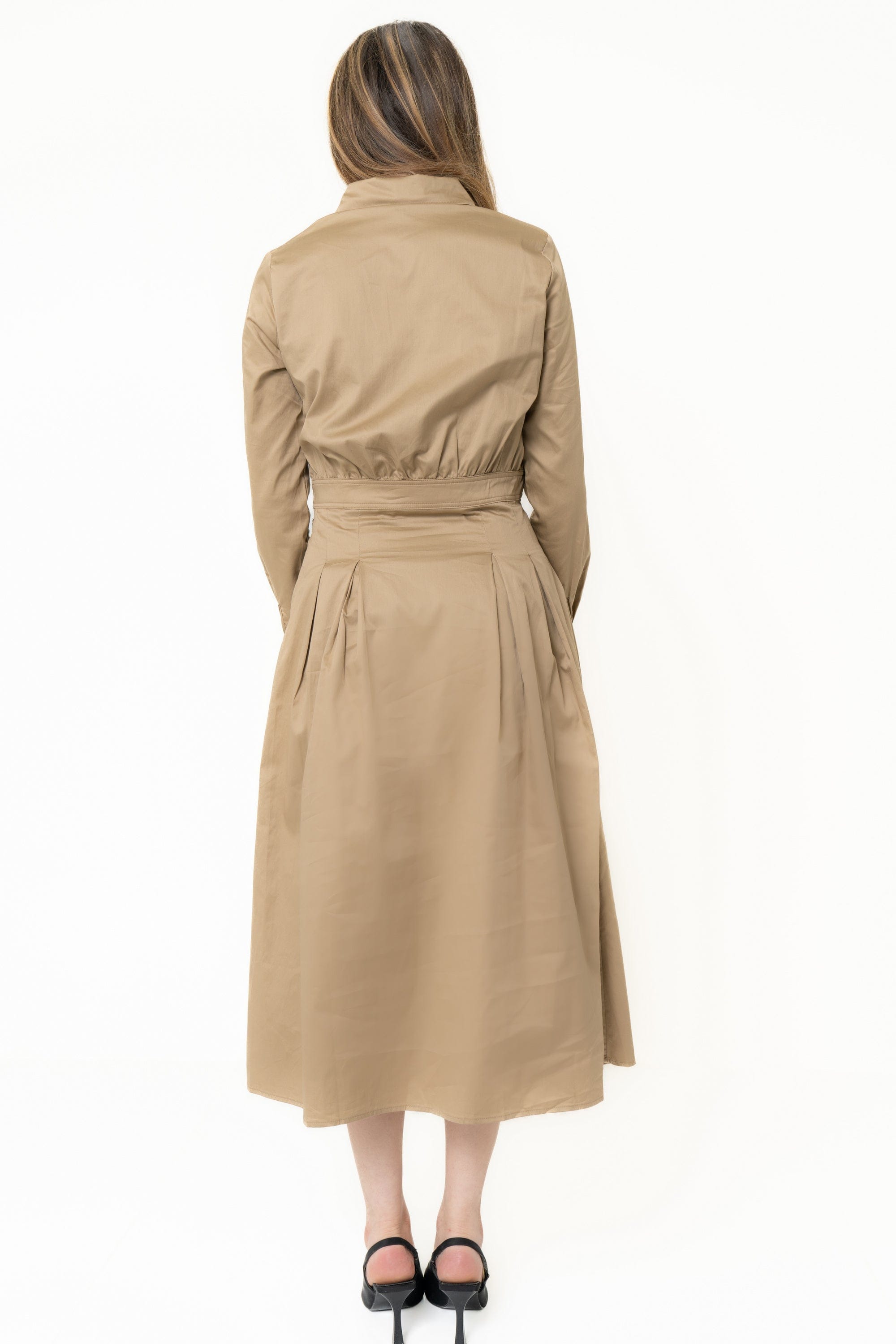 Yola Plain Midi Dress with Long Sleeves