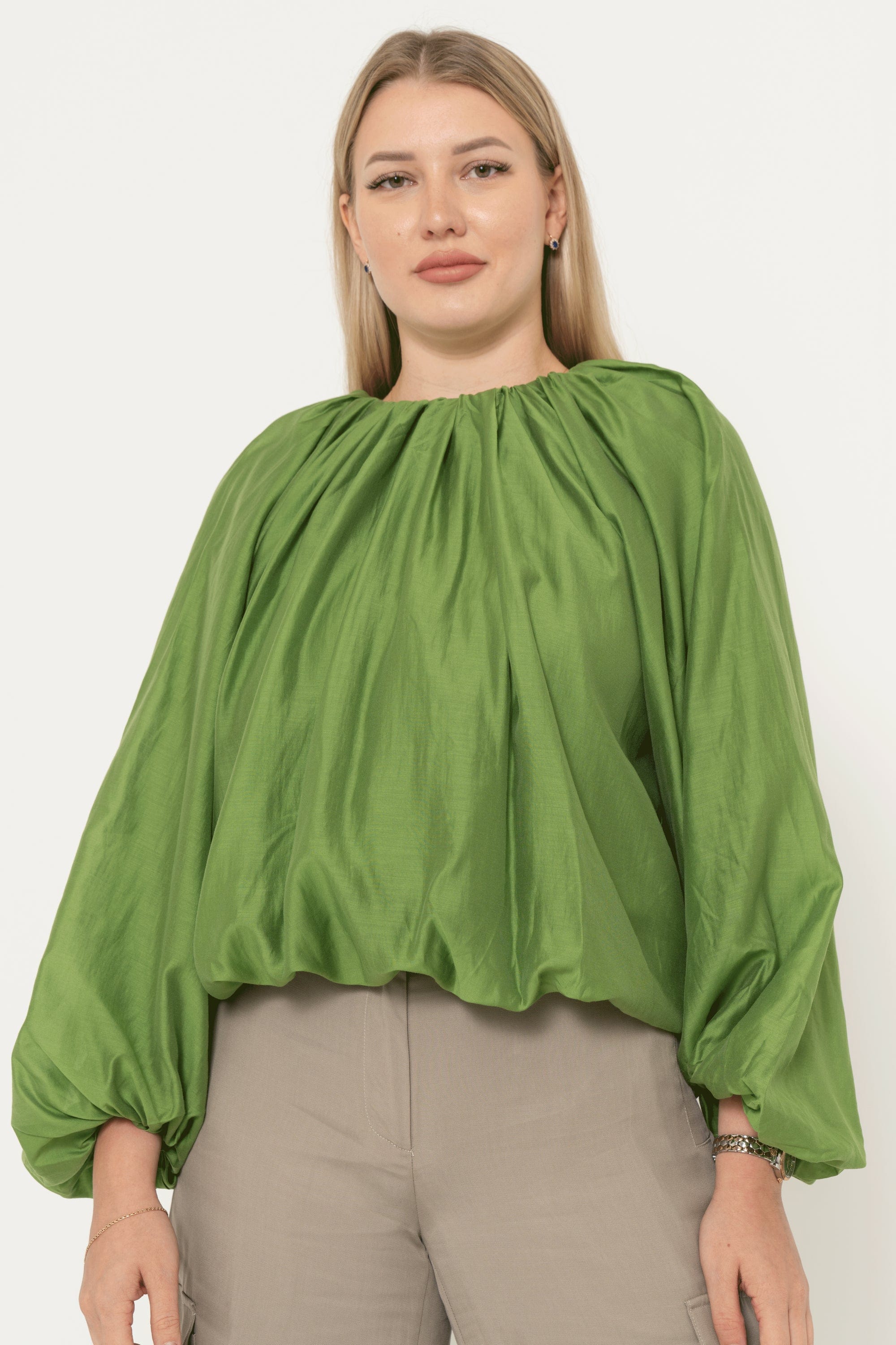 Yola Solid Ruffled Long Sleeve Blouse