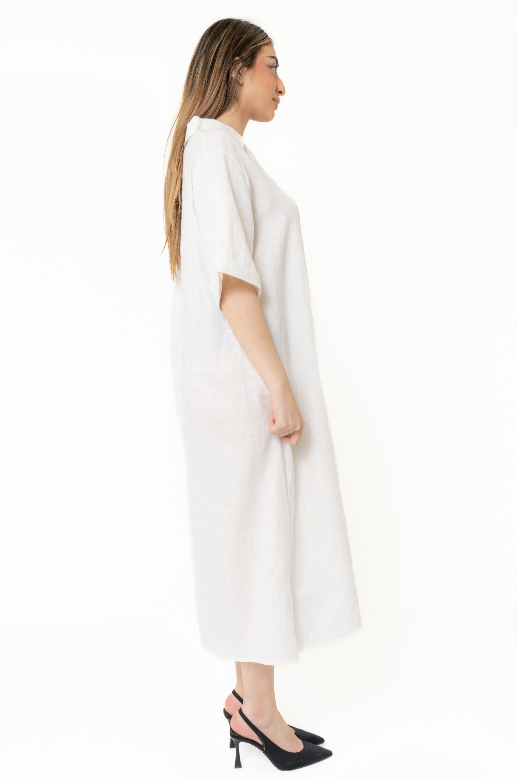 Yola Long Plain Half Sleeve Dress with Collar