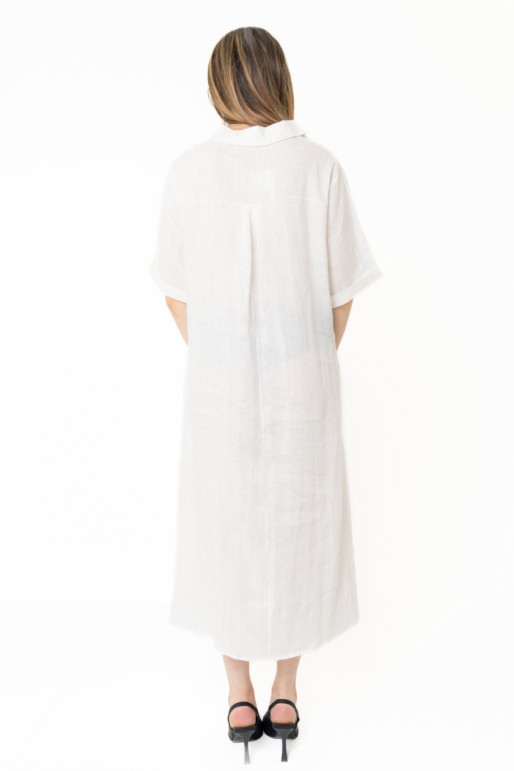 Long Plain Half Sleeve Dress With Collar