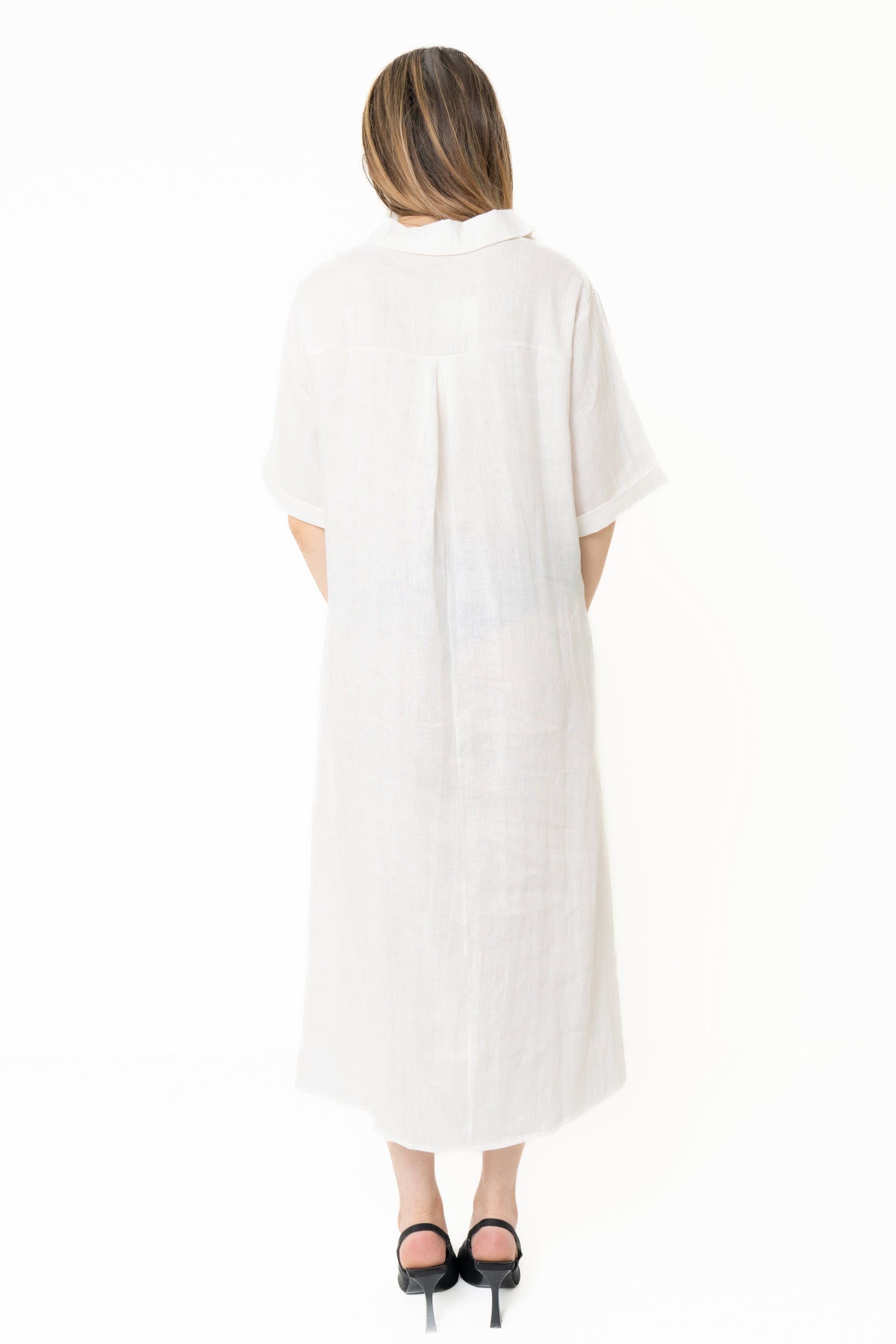 Yola Long Plain Half Sleeve Dress with Collar