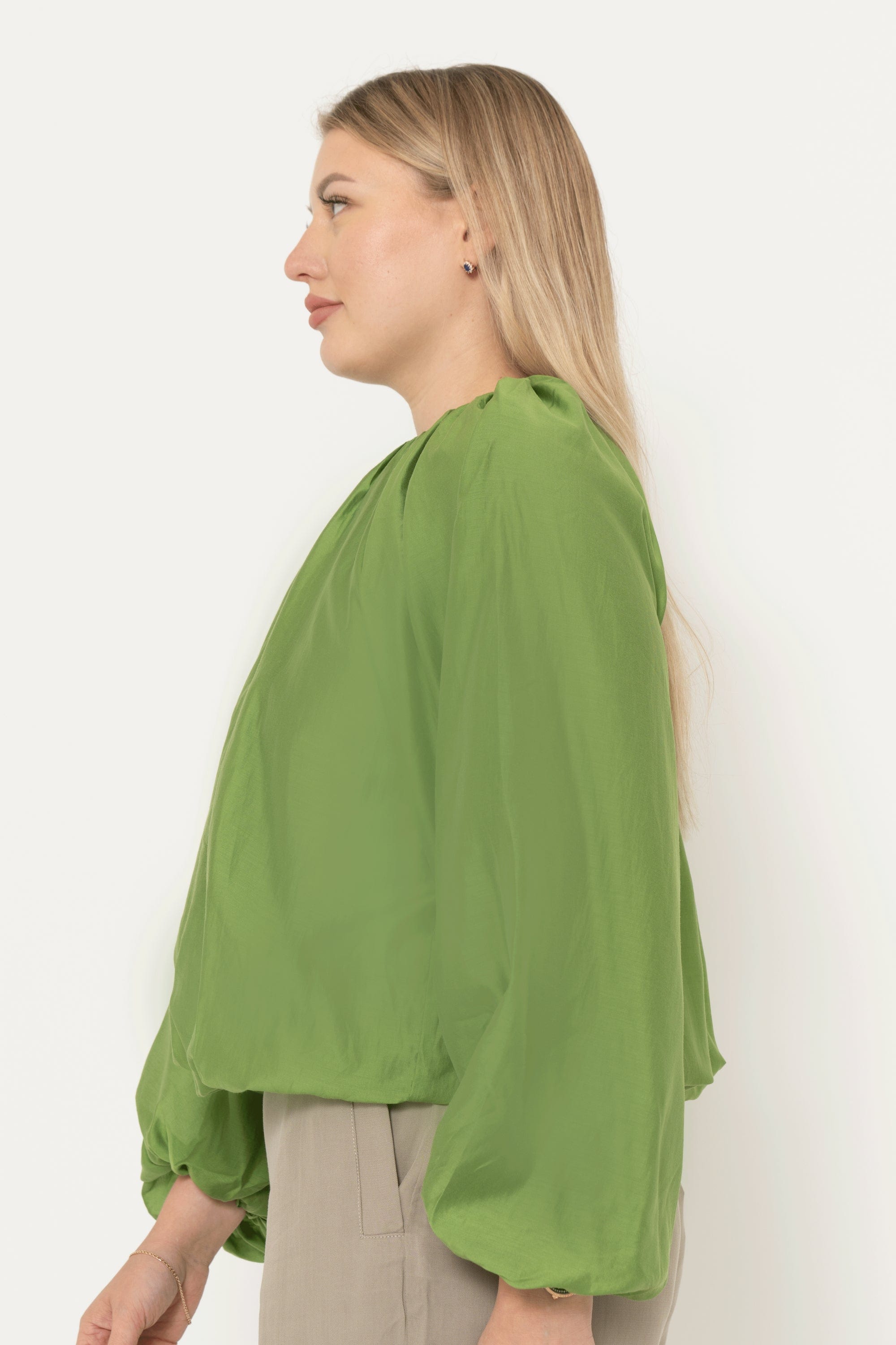 Yola Solid Ruffled Long Sleeve Blouse