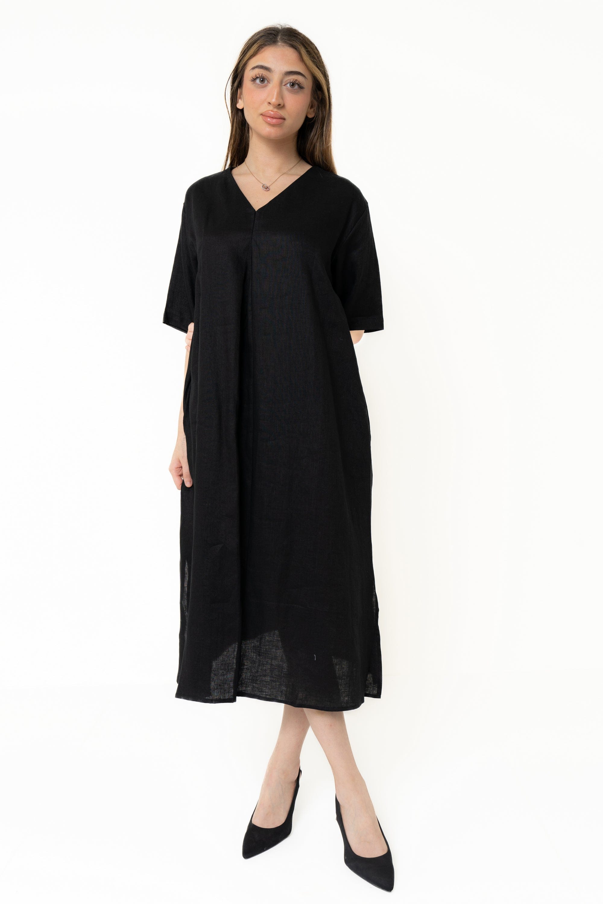 Yola Plain Long Half Sleeve Dress