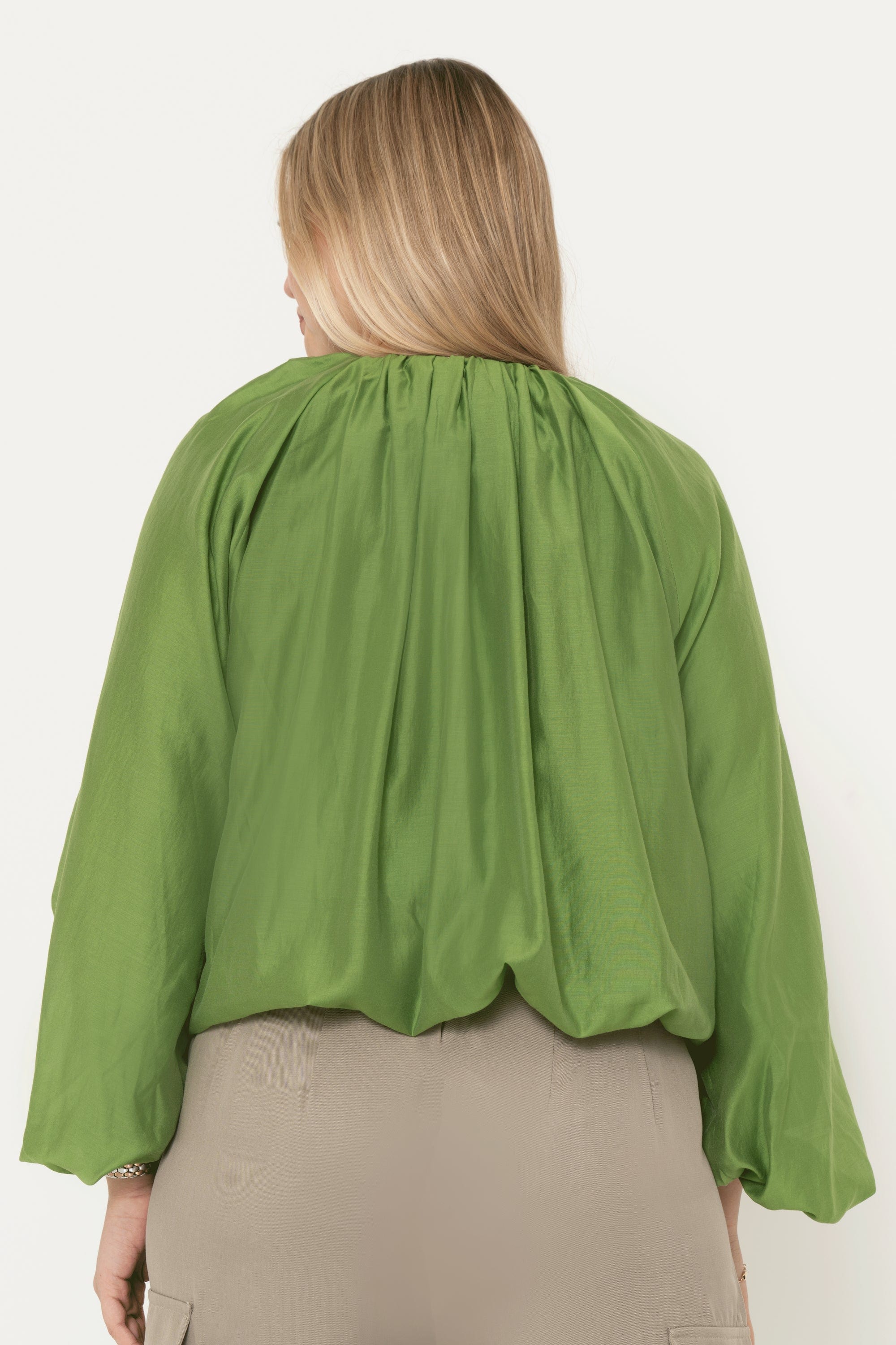 Yola Solid Ruffled Long Sleeve Blouse