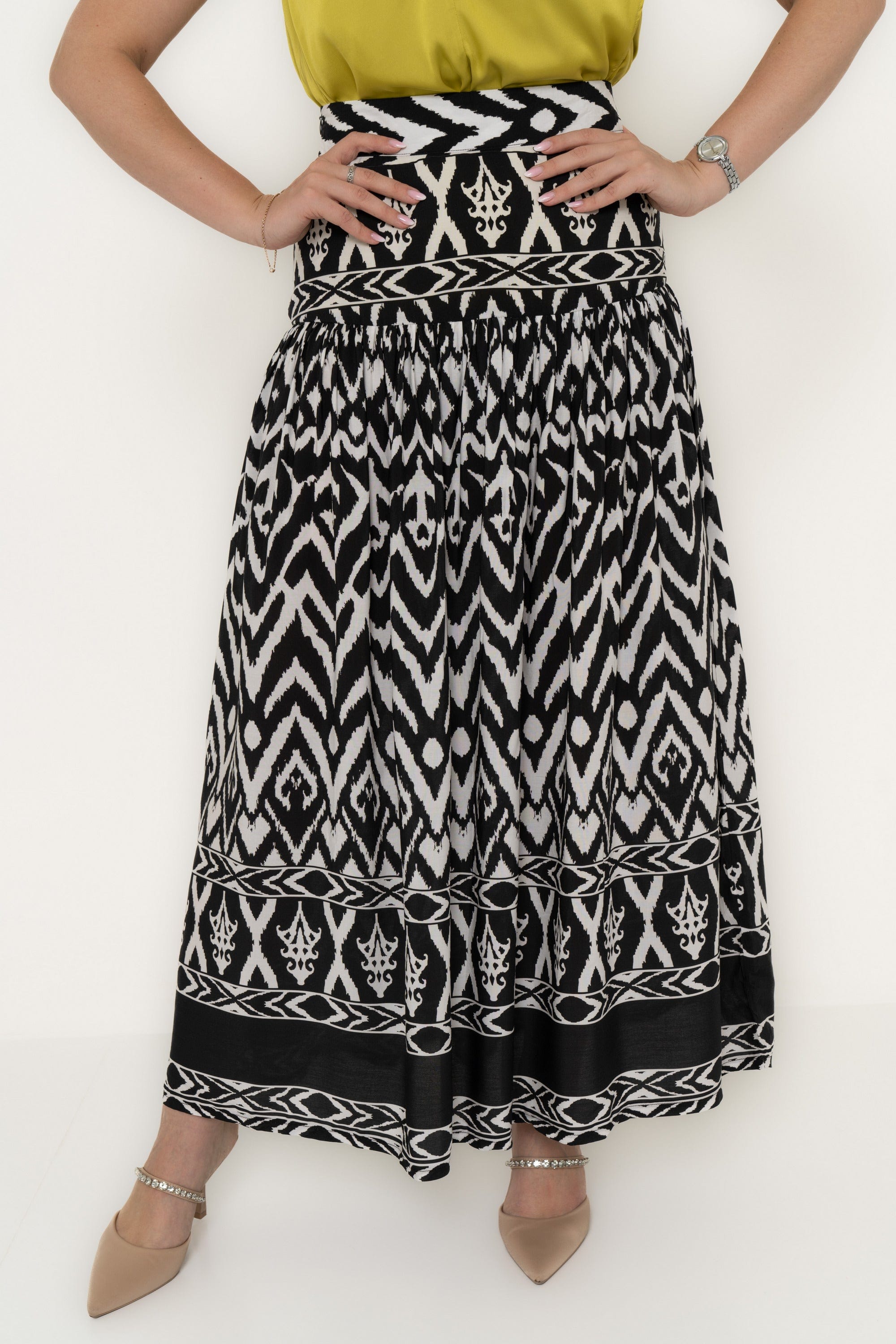 Long Printed Skirt with a Wide Cut