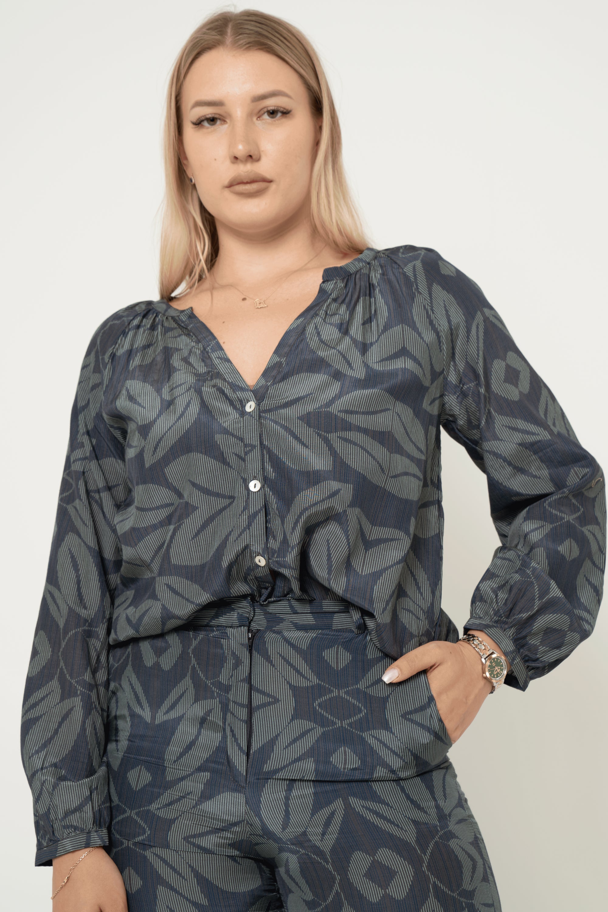 Yola Long-Sleeve Printed Blouse