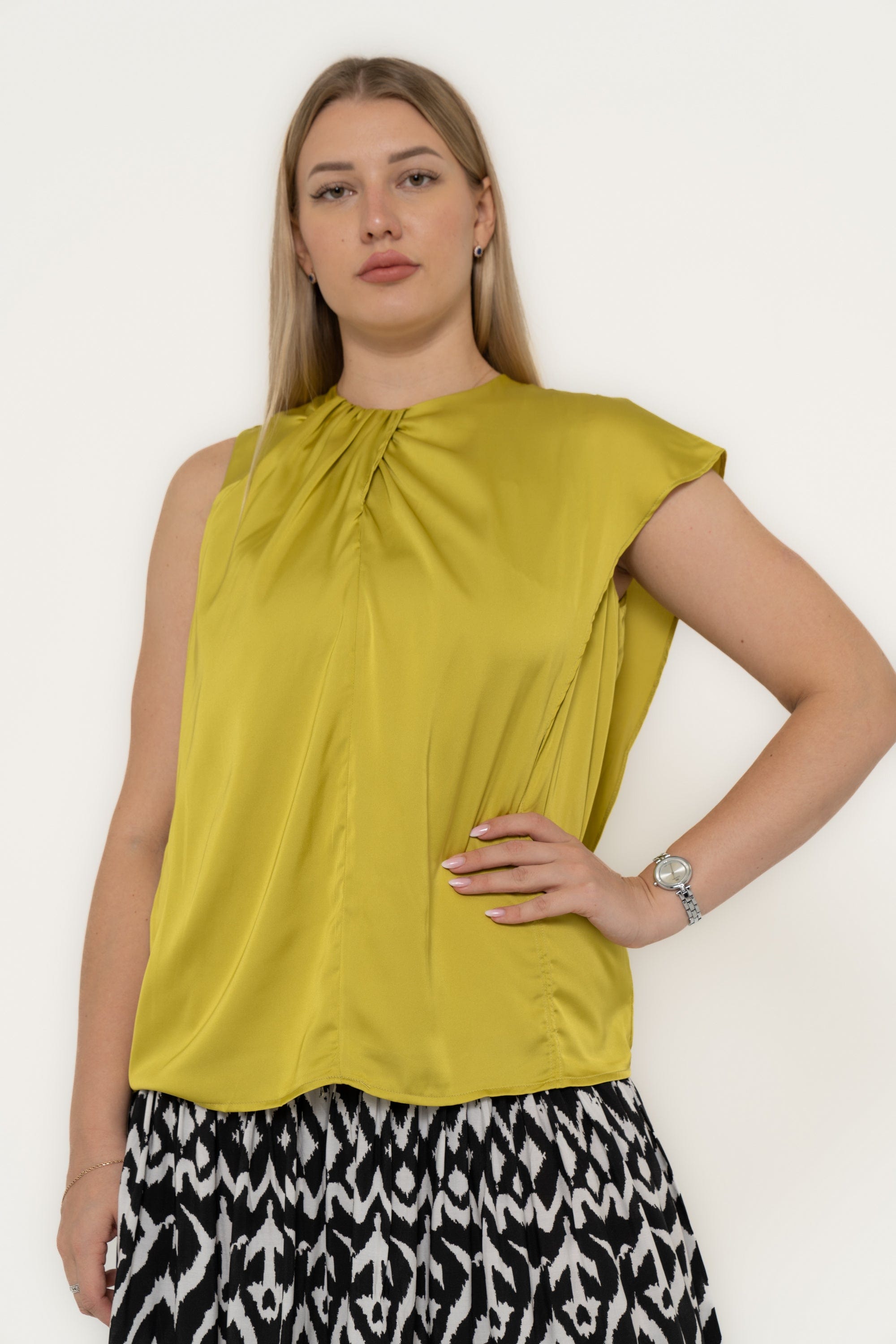 Yola Plain Satin Sleeveless Blouse