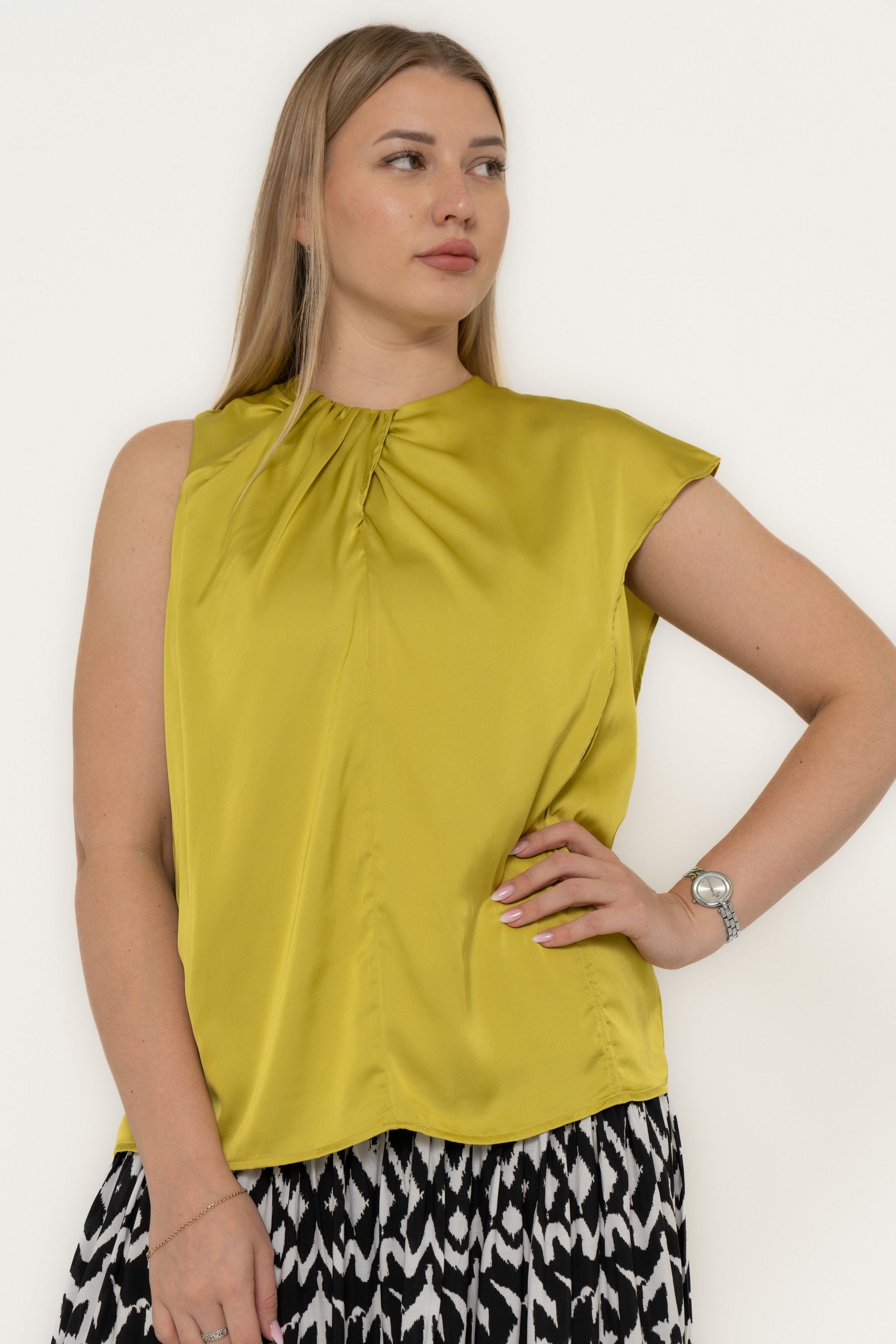 Plain Satin Sleeveless Blouse