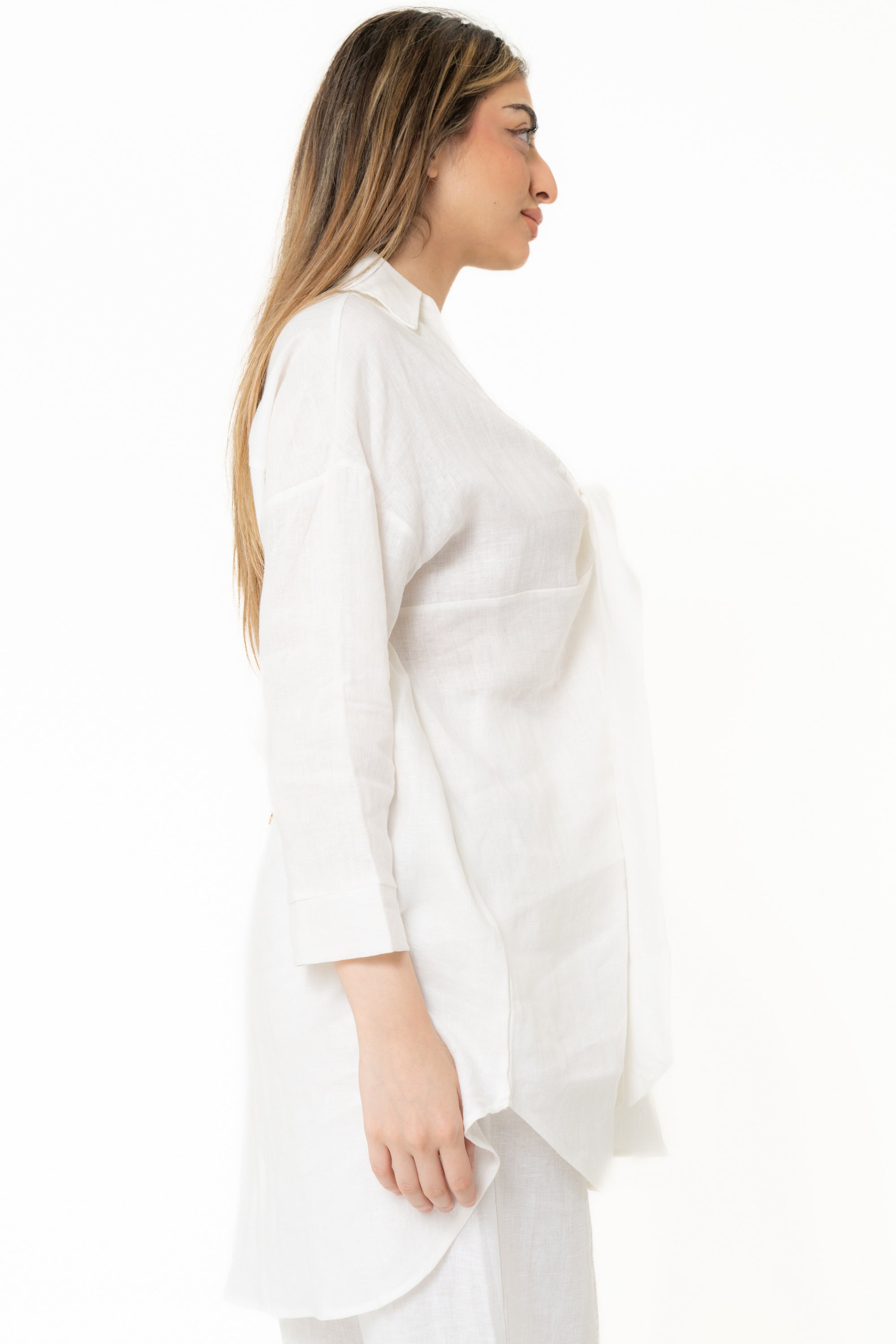 Yola Long Solid Blouse with Chest Tie and Long Sleeves