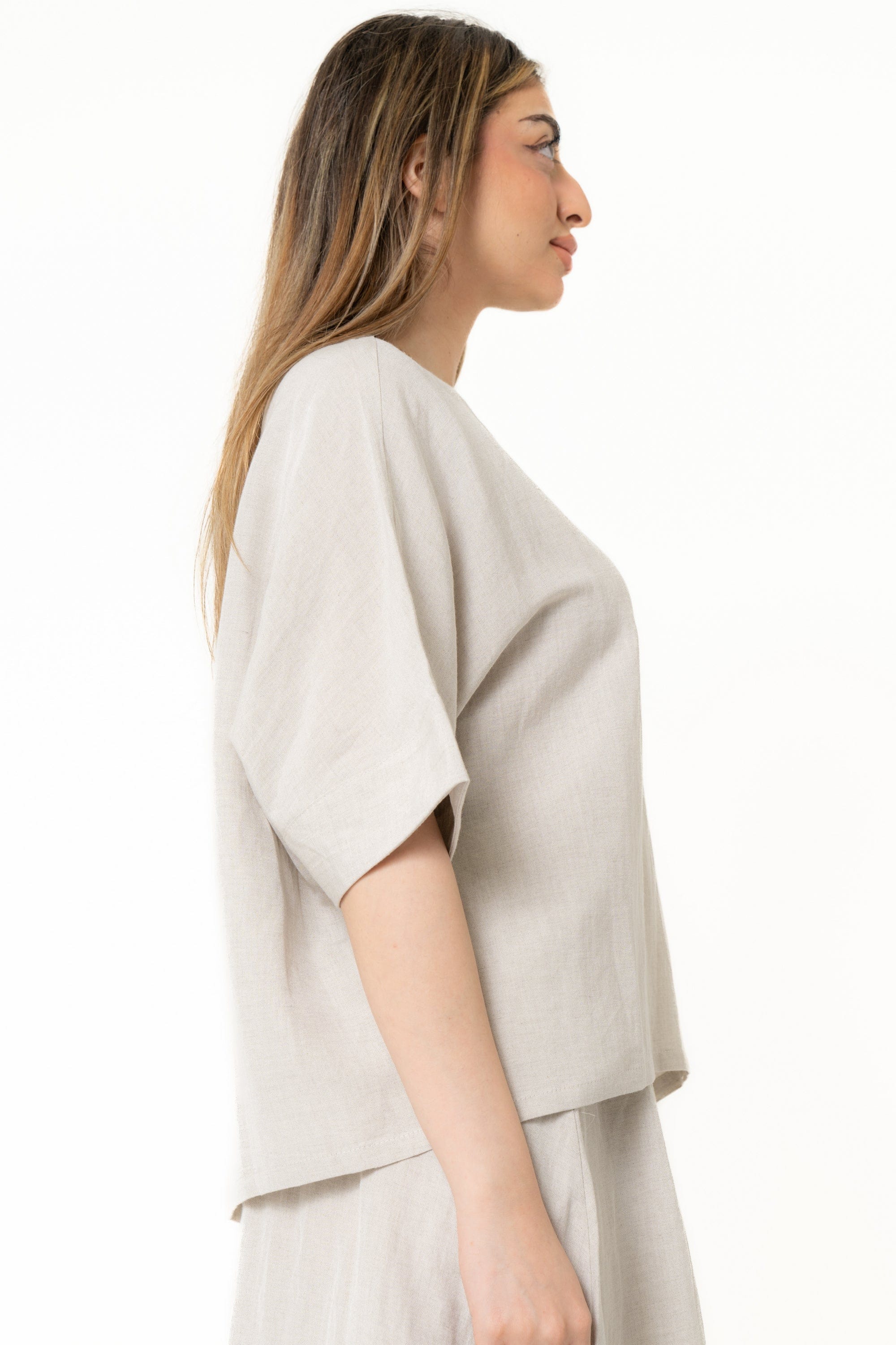 Plain Short Sleeve Blouse With Button At The Back