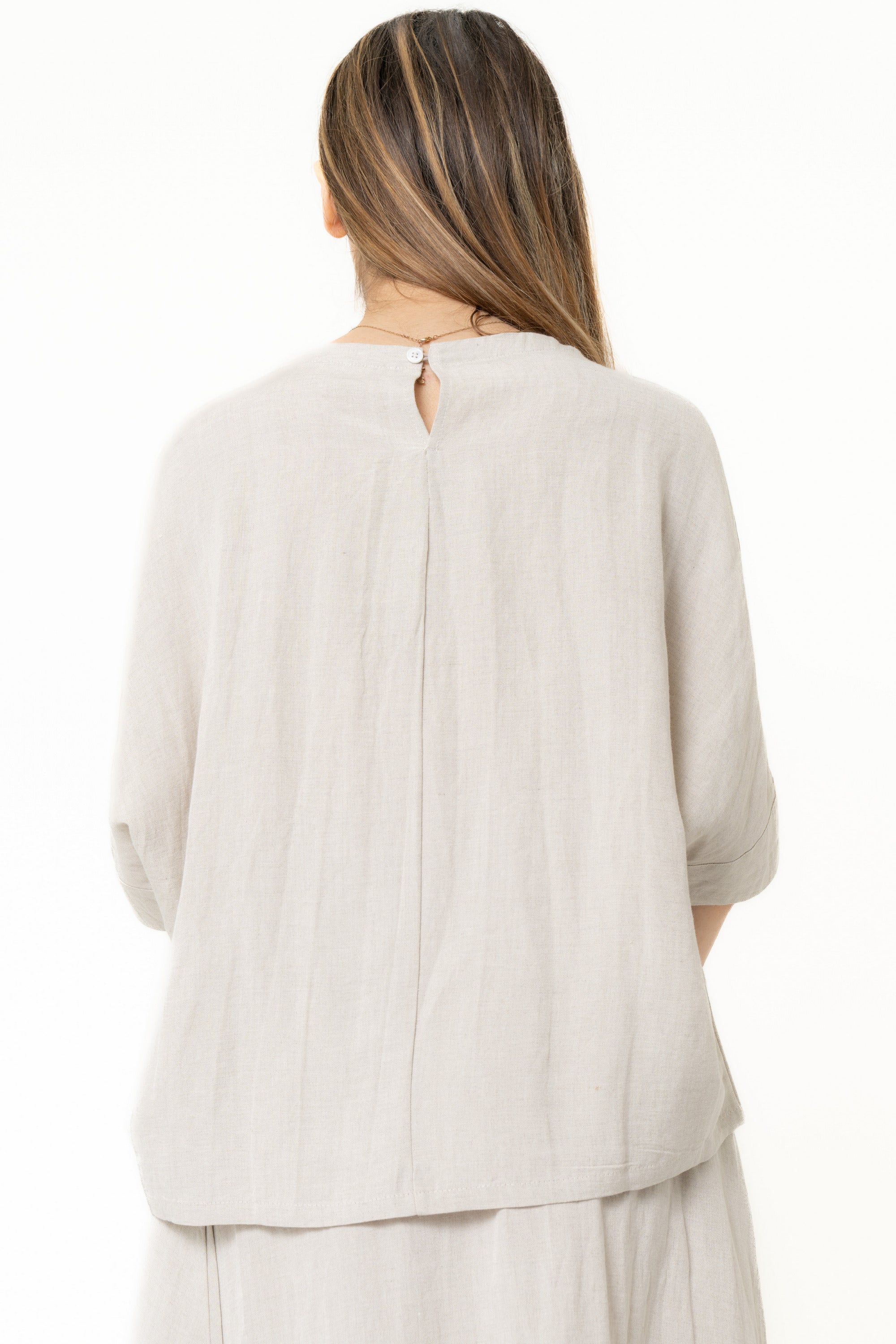 Yola Plain Short Sleeve Blouse with Button at the Back