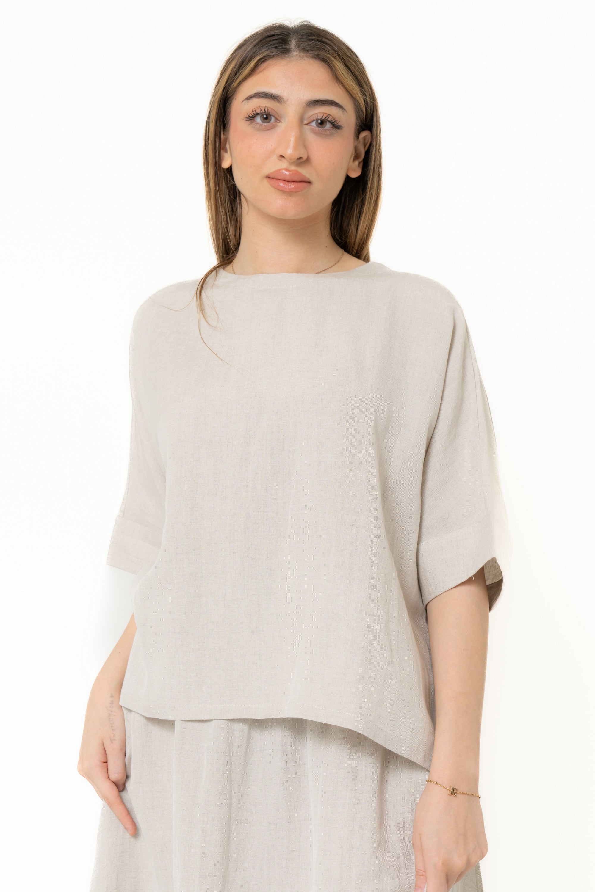 Yola Plain Short Sleeve Blouse with Button at the Back