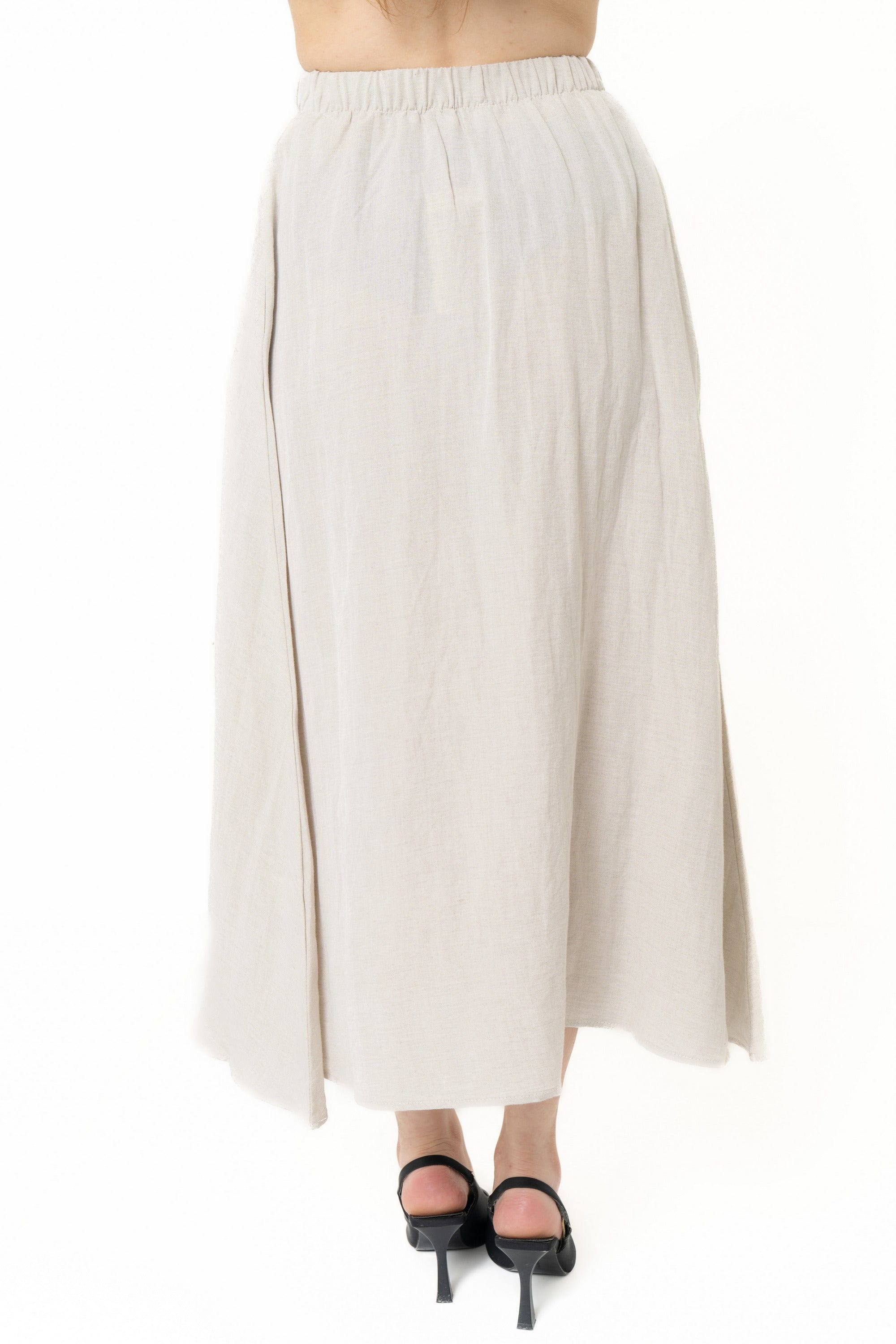 Wide Plain Long Skirt With Ruffled Waist