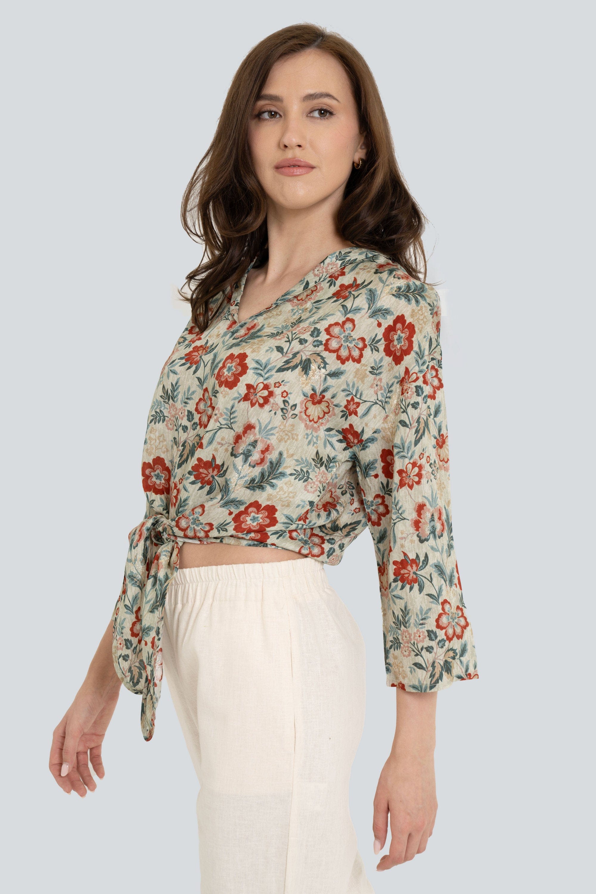 Yola Short Blouse with Floral Pattern