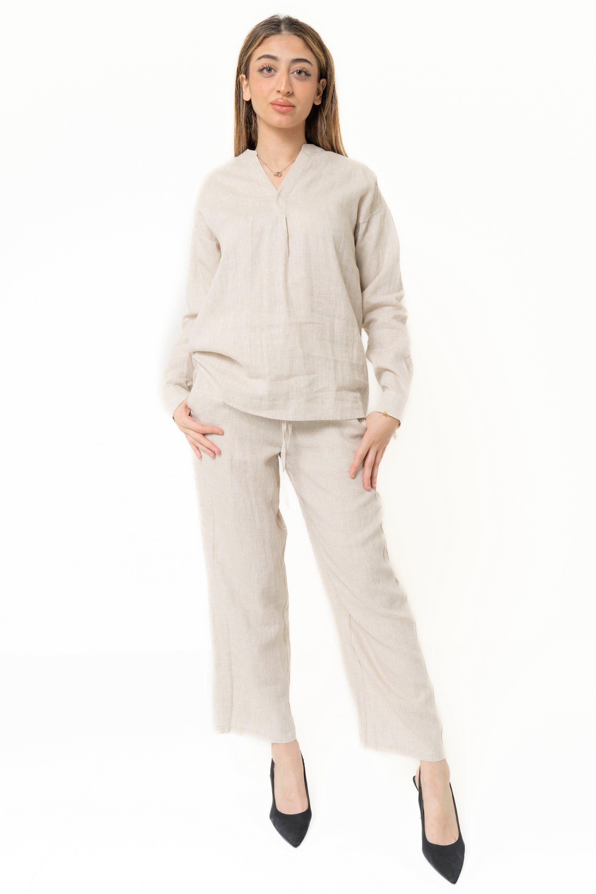 Long Sleeve Plain Blouse With Neck Opening