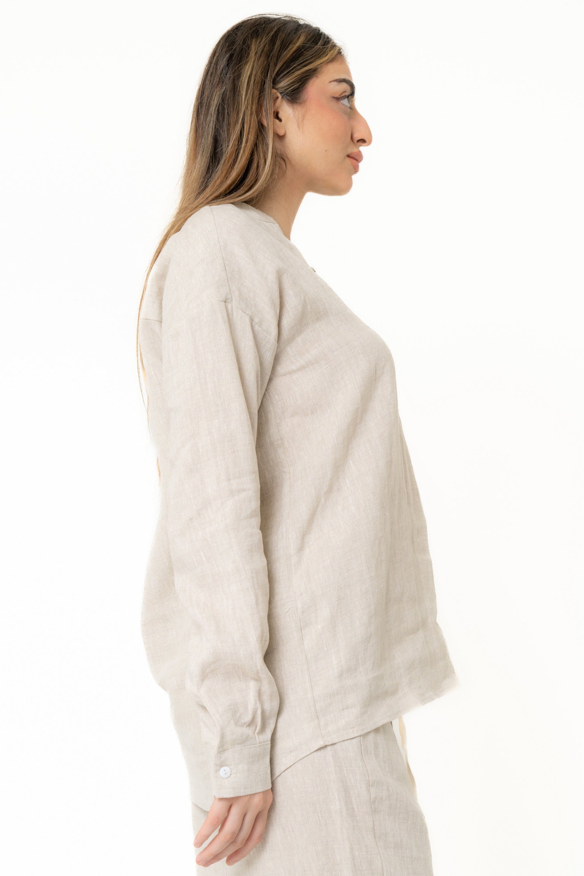 Long Sleeve Plain Blouse With Neck Opening